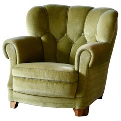 Danish Mid-Century Lounge or Club Chair in Green Mohair, 1940's