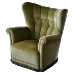 Danish Mid-Century Lounge or Club Chair in Green Mohair, 1940's