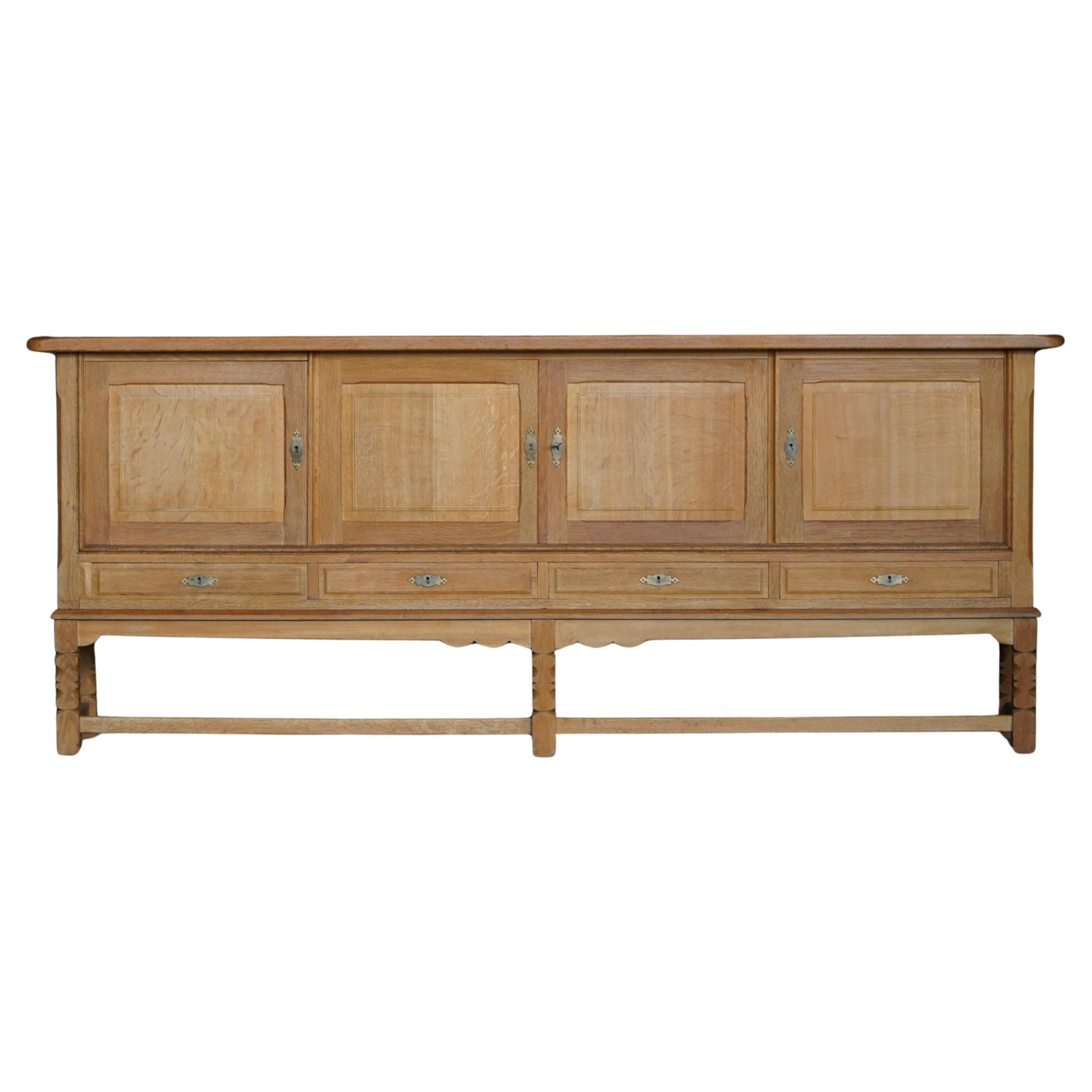 Danish Mid Century Low Brutalist Sideboard in Oak, Henning Kjærnulf, 1960s