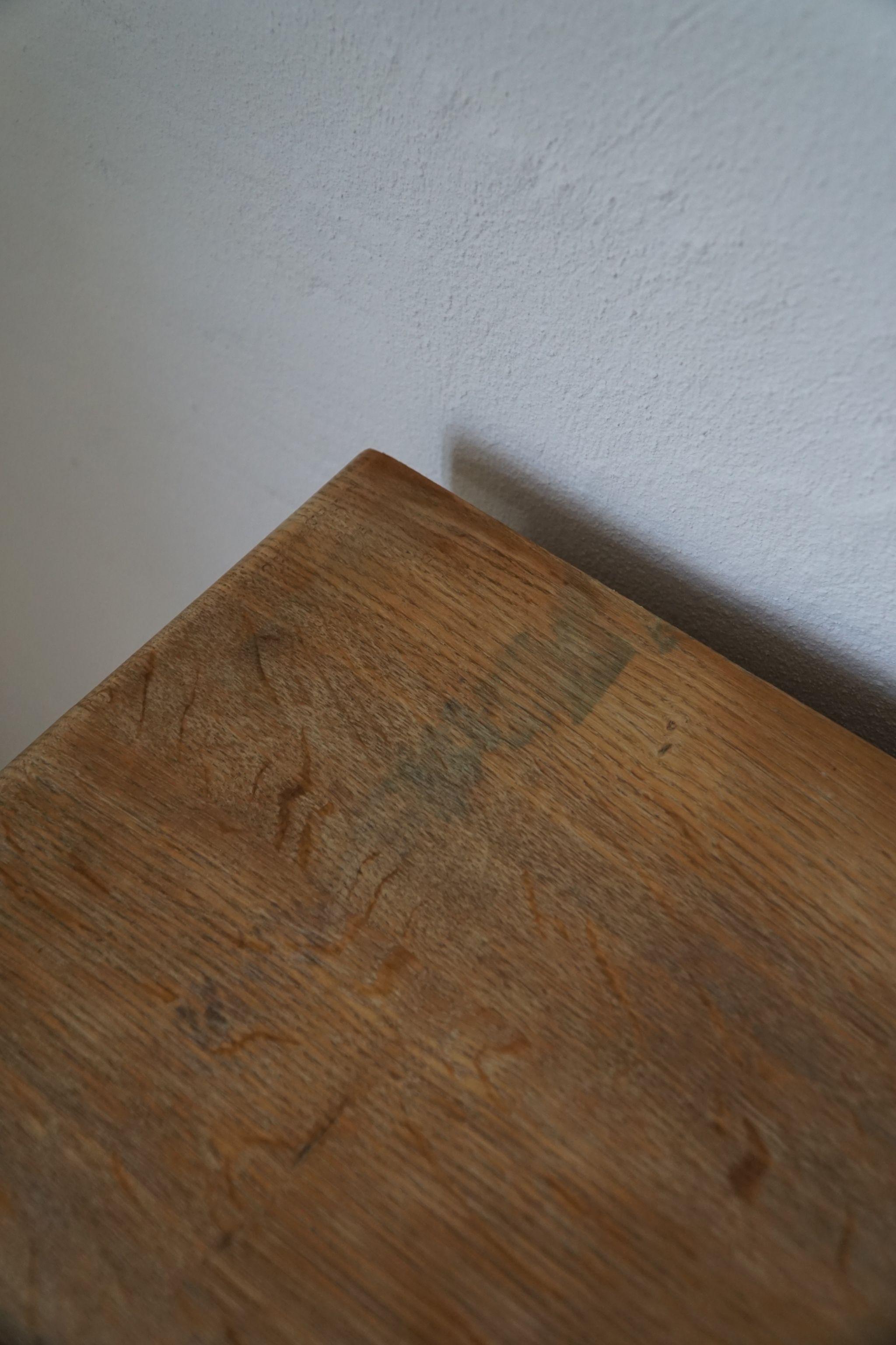 Danish Mid Century Low Rectangular Brutalist Sideboard, Made in Solid Oak, 1950s 6