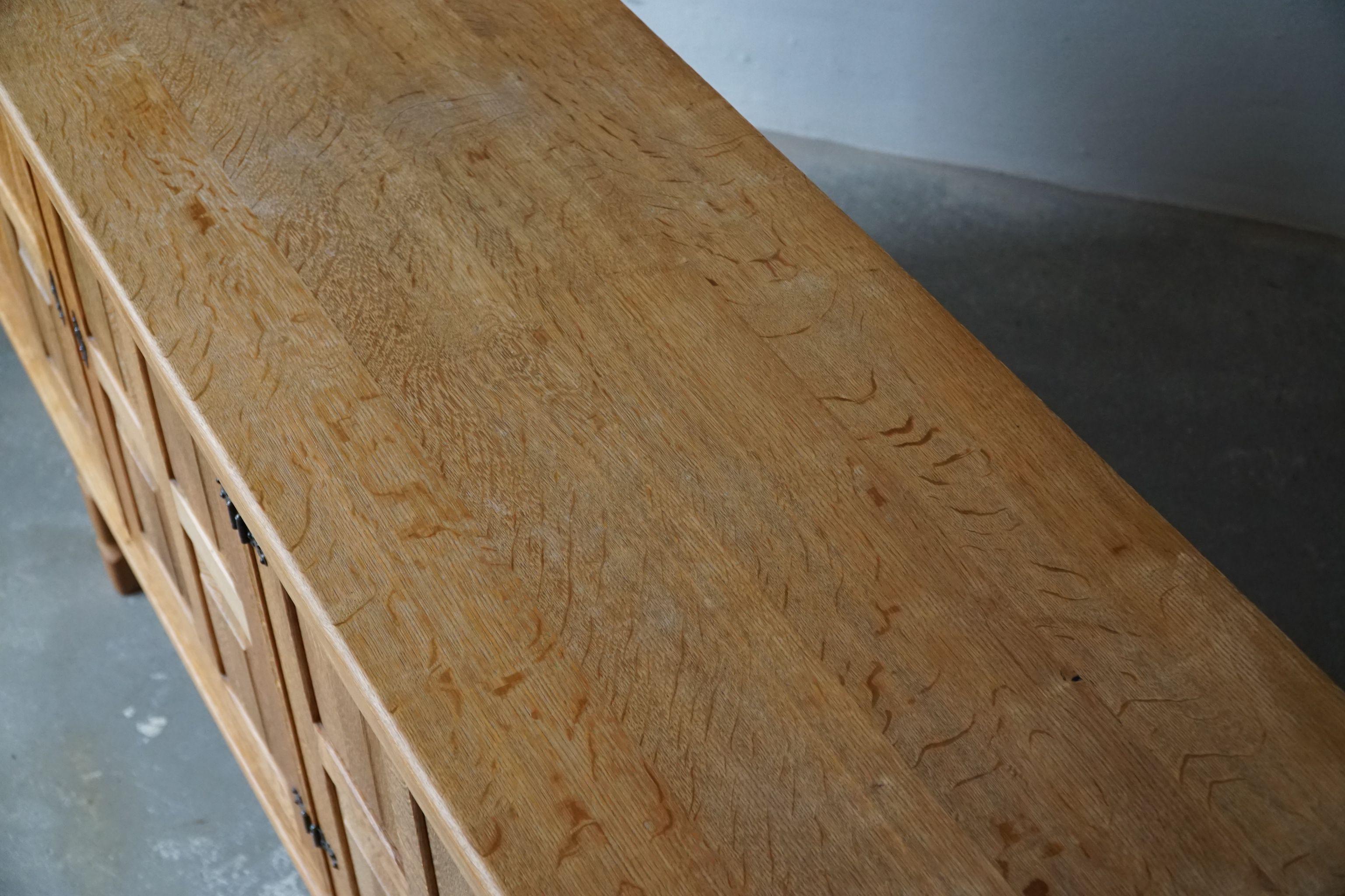 Danish Mid Century Low Rectangular Brutalist Sideboard, Made in Solid Oak, 1950s 4