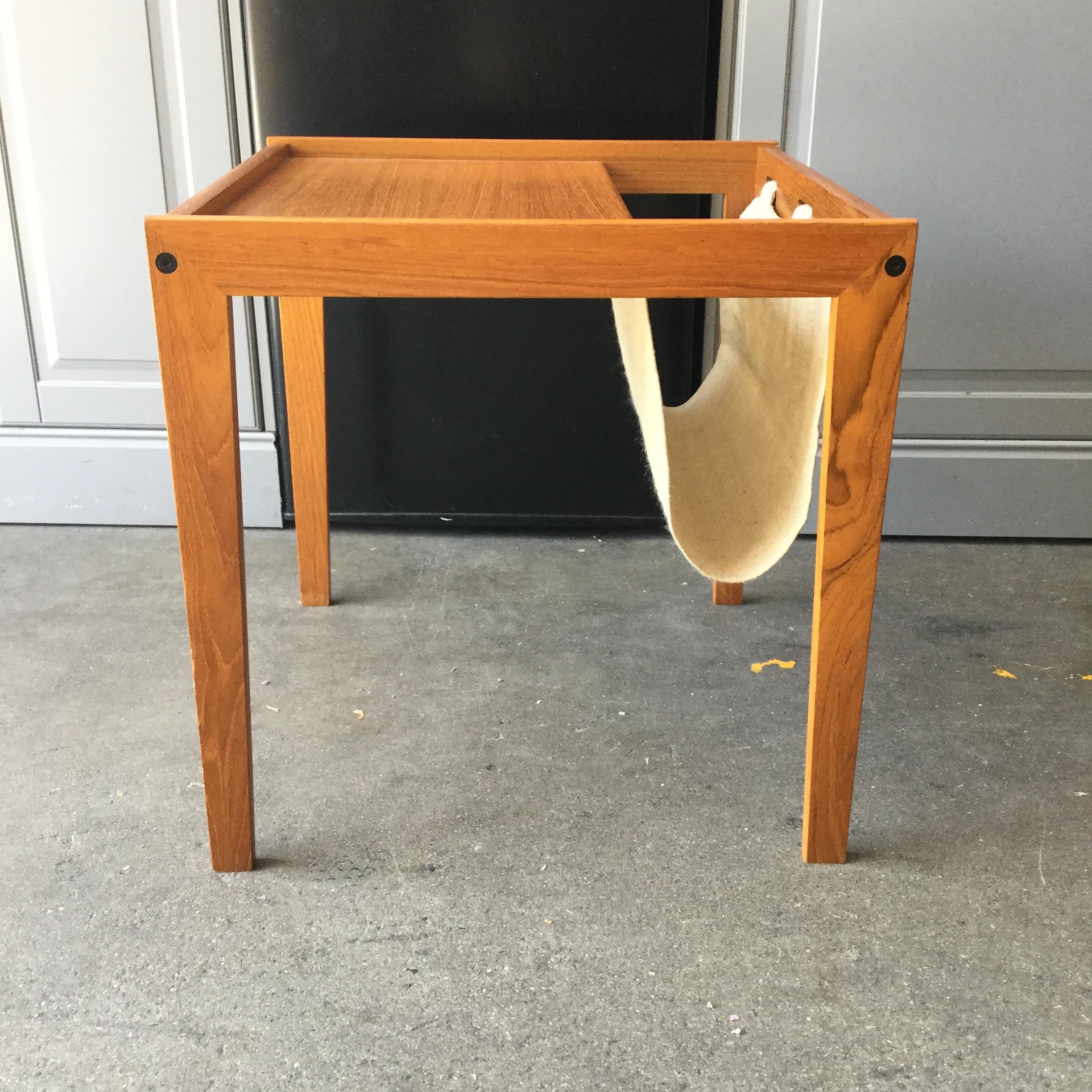 20th Century Danish Midcentury Maple Wood and Linen Newsstand Side Table