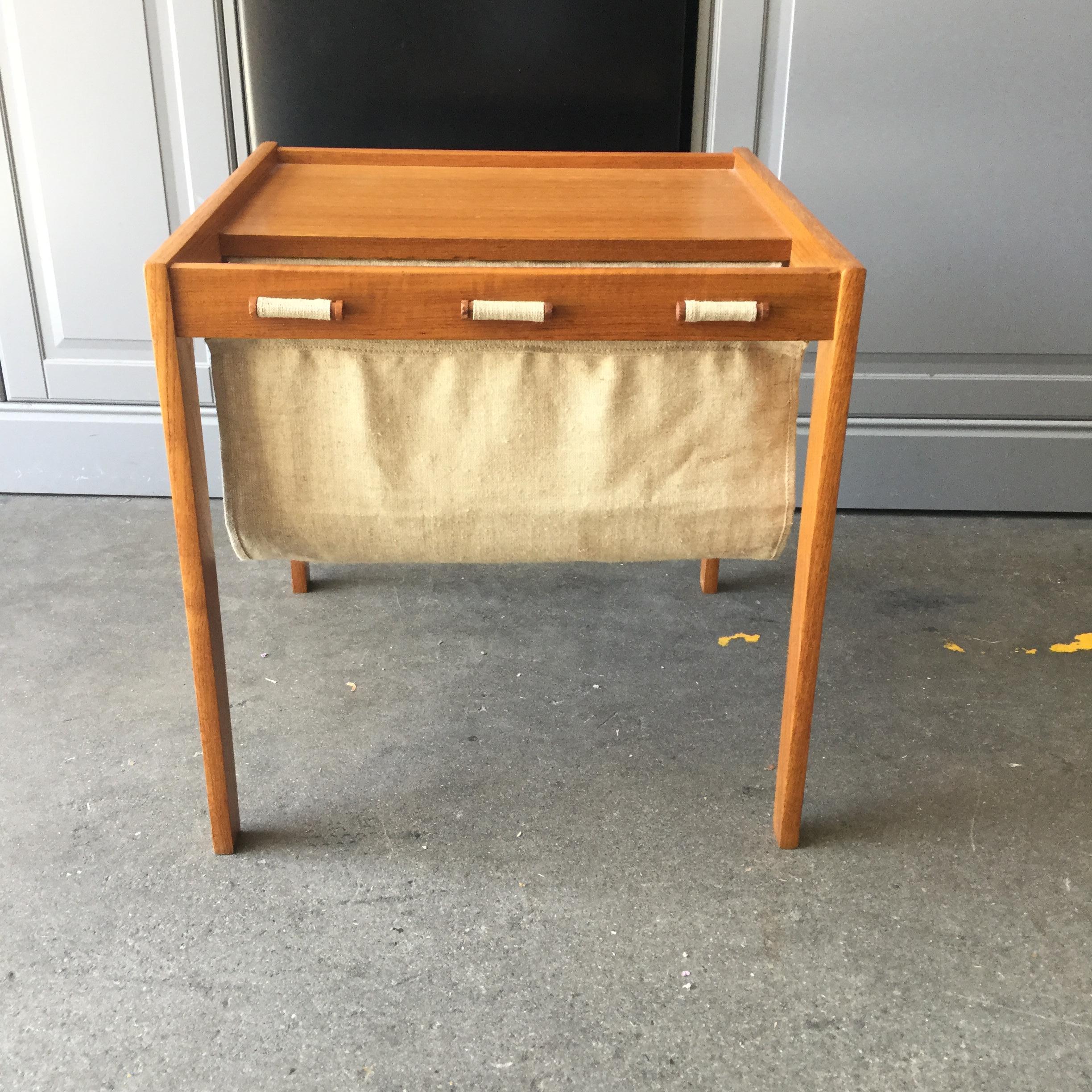Danish Midcentury Maple Wood and Linen Newsstand Side Table 2