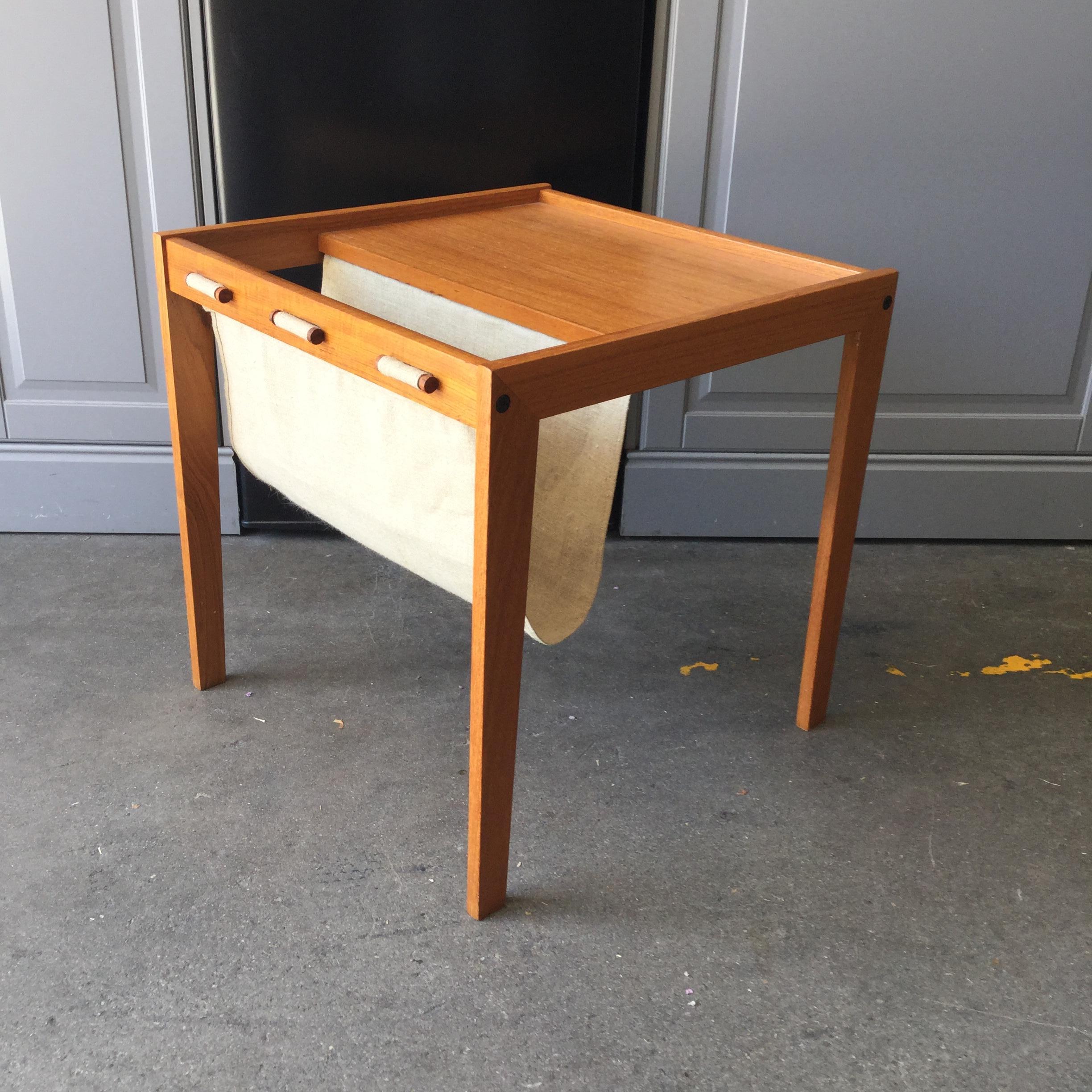 Danish Midcentury Maple Wood and Linen Newsstand Side Table 3