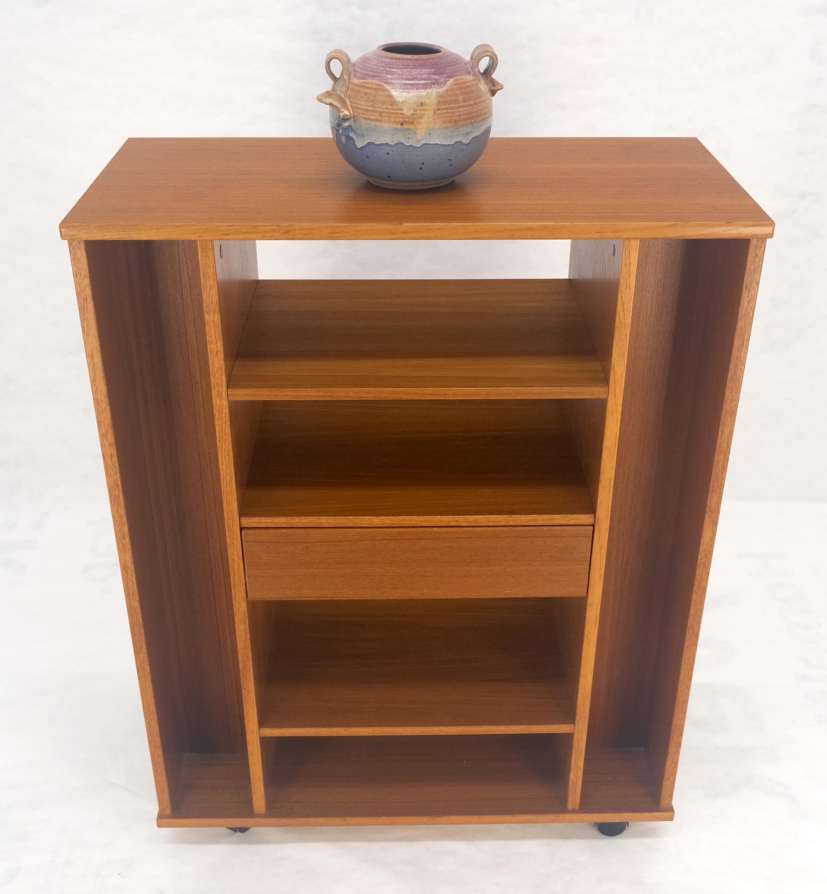 Danish Mid Century Modern 1970s Teak Bookcase Entertainment Center on Wheels For Sale 4