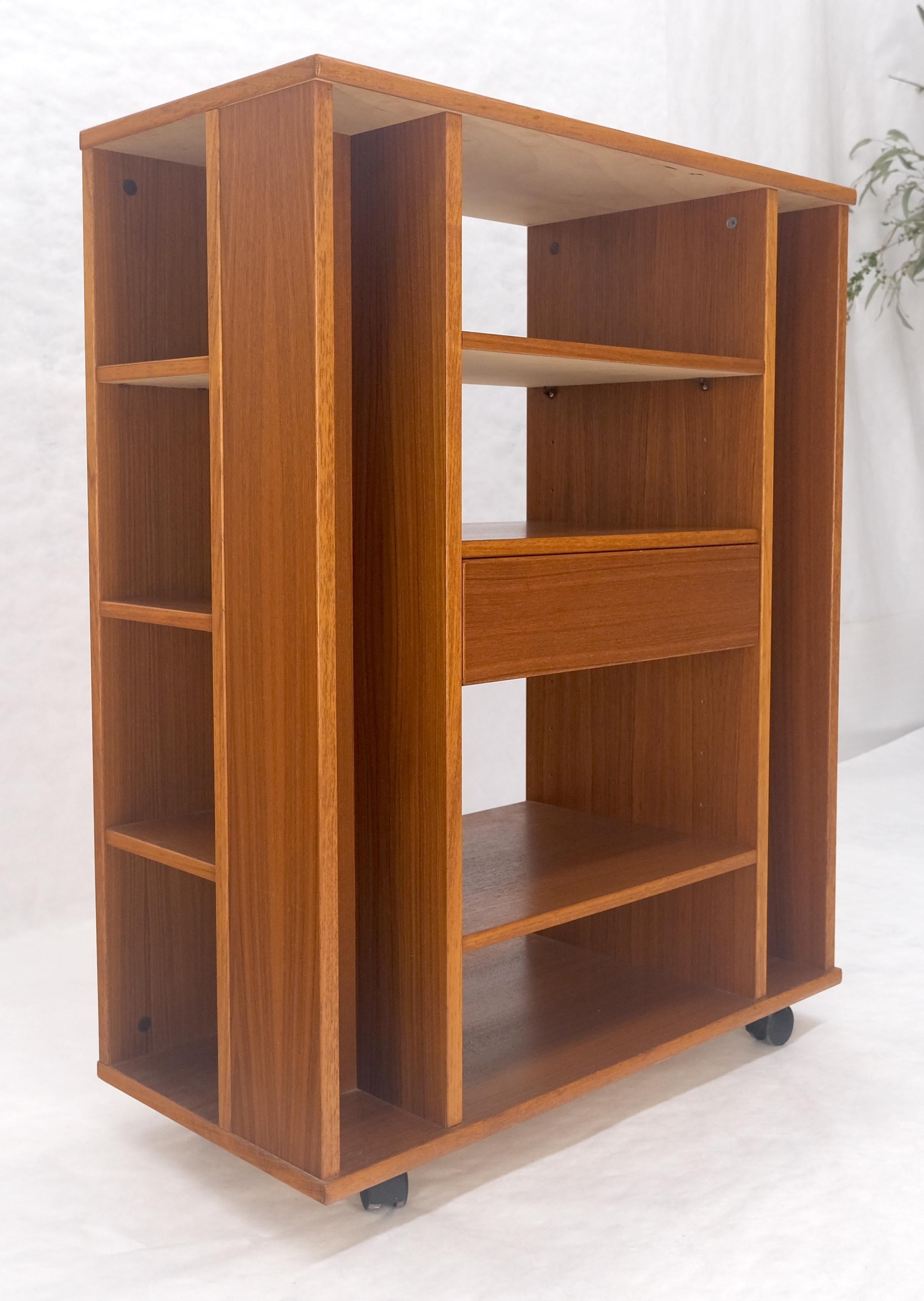Danish Mid Century Modern 1970s Teak Bookcase Entertainment Center on Wheels For Sale 7