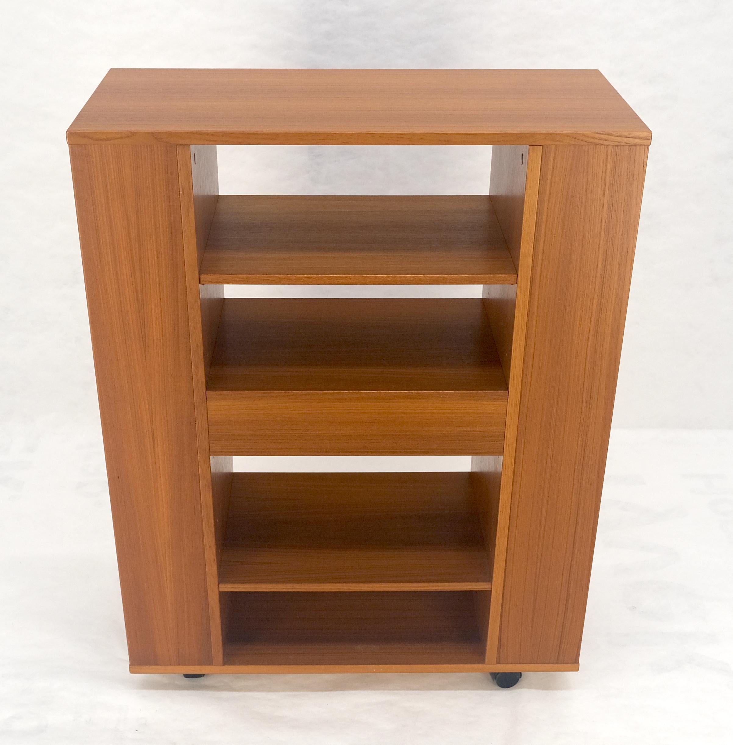 Danish Mid Century Modern 1970s Teak Bookcase Entertainment Center on Wheels For Sale 8