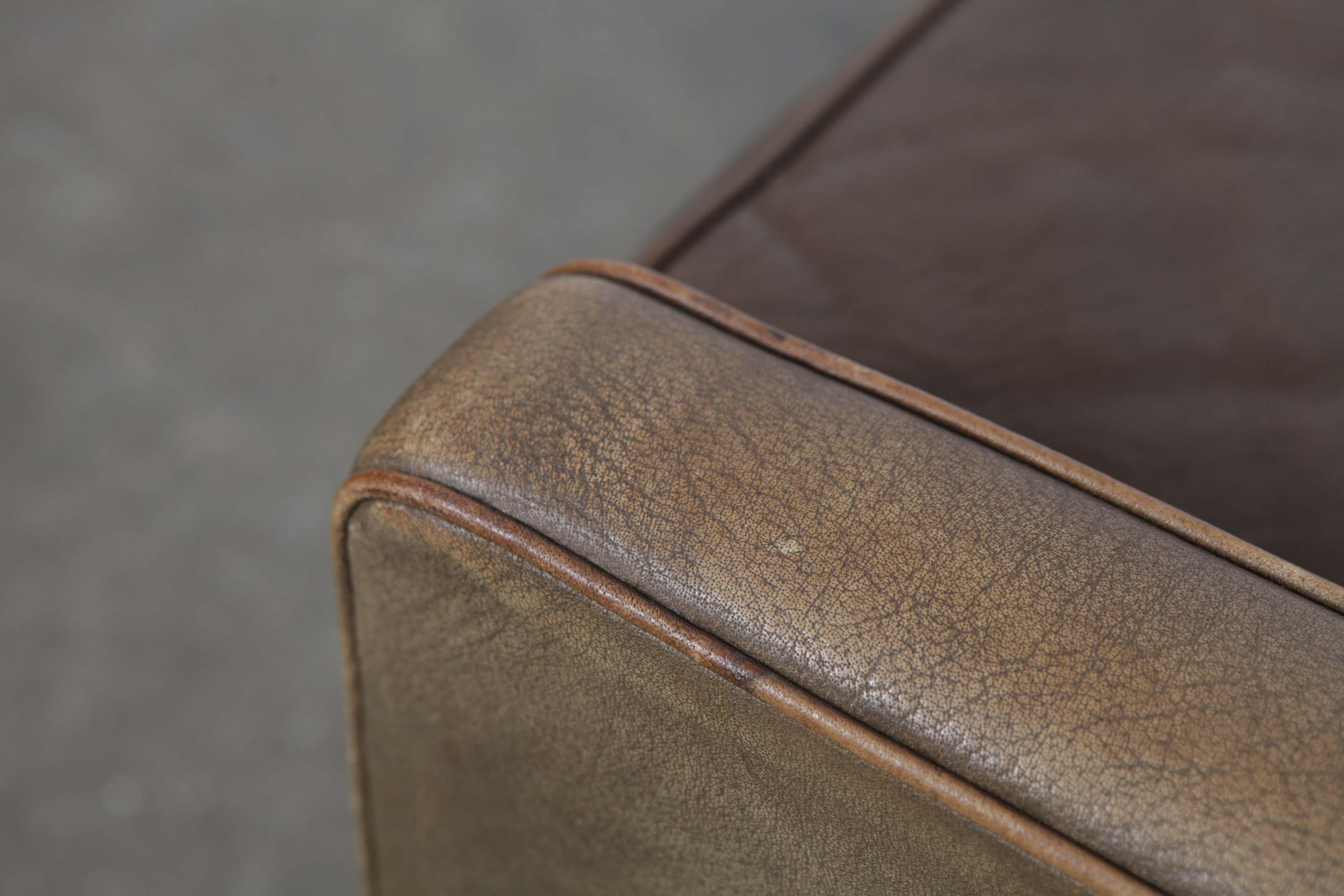 Danish Mid-Century Modern 2-Seat Brown Leather Sofa 3