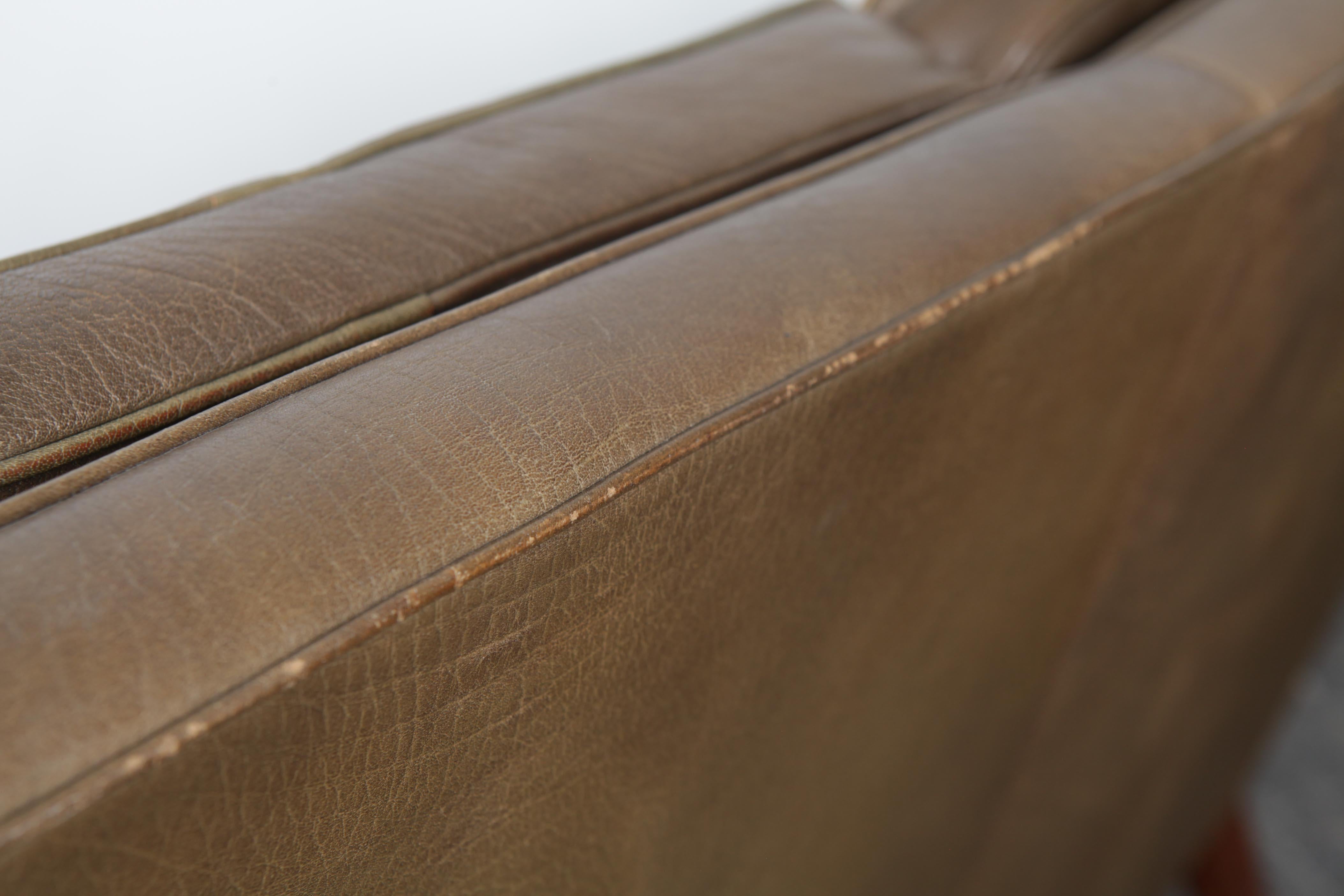 Danish Mid-Century Modern 2-Seat Brown Leather Sofa 7