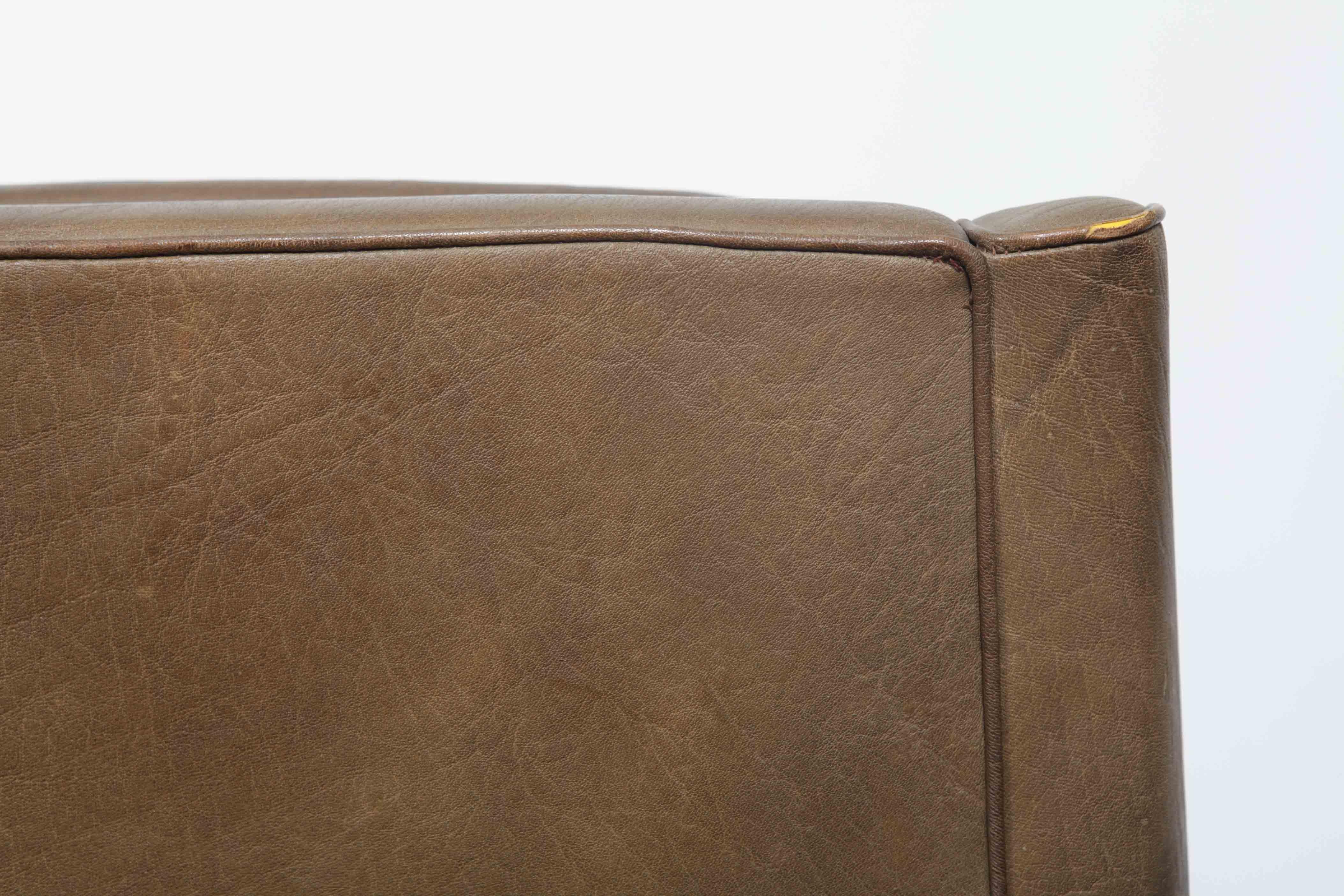 Danish Mid-Century Modern 2-Seat Brown Leather Sofa 8