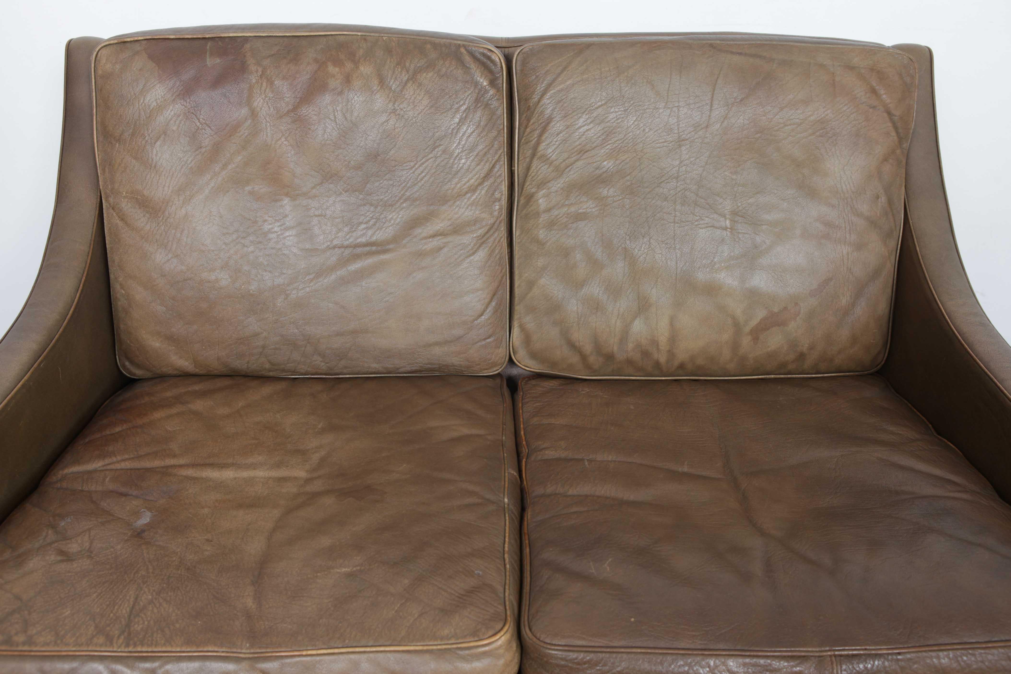 Danish Mid-Century Modern 2-Seat Brown Leather Sofa 12