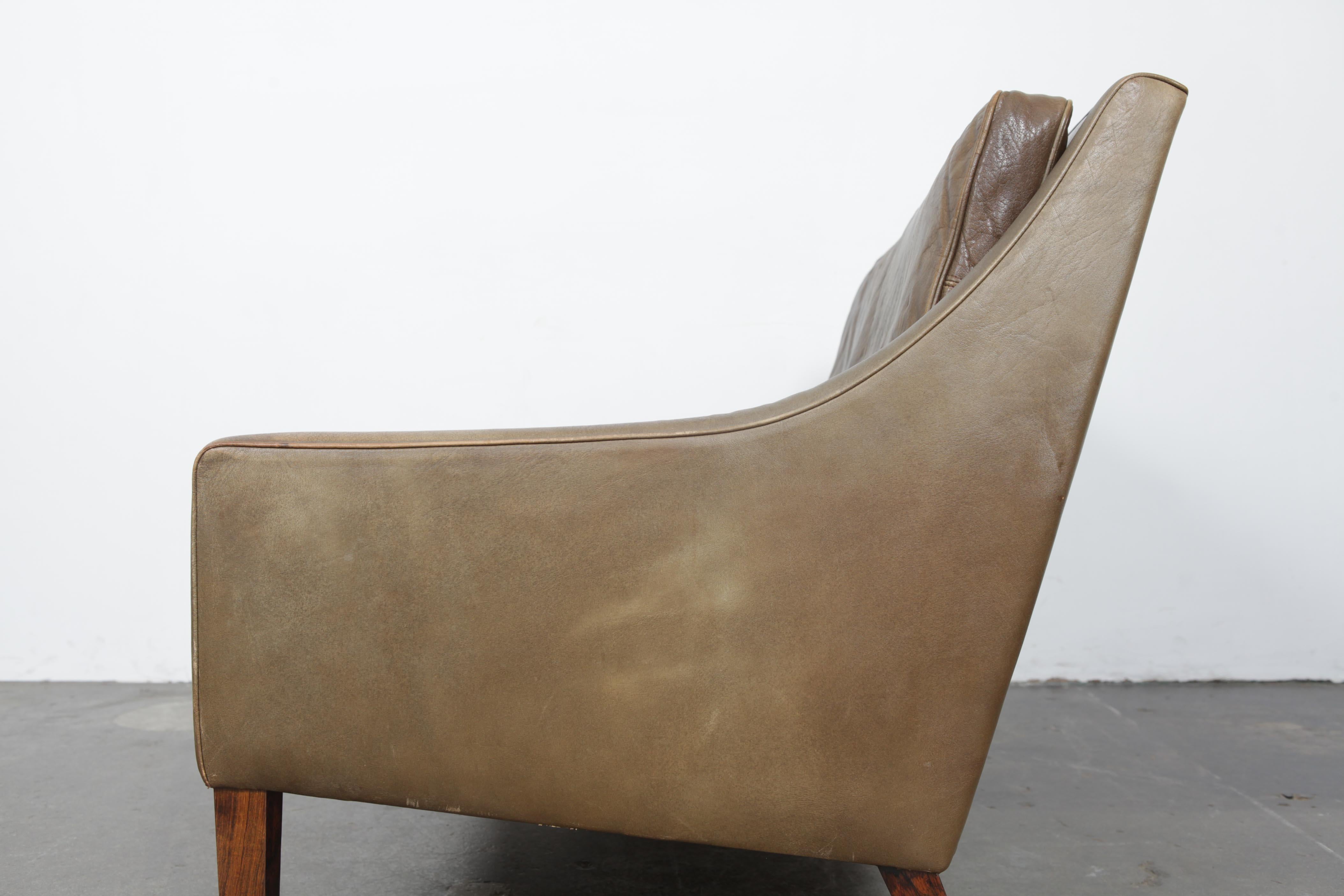 20th Century Danish Mid-Century Modern 2-Seat Brown Leather Sofa