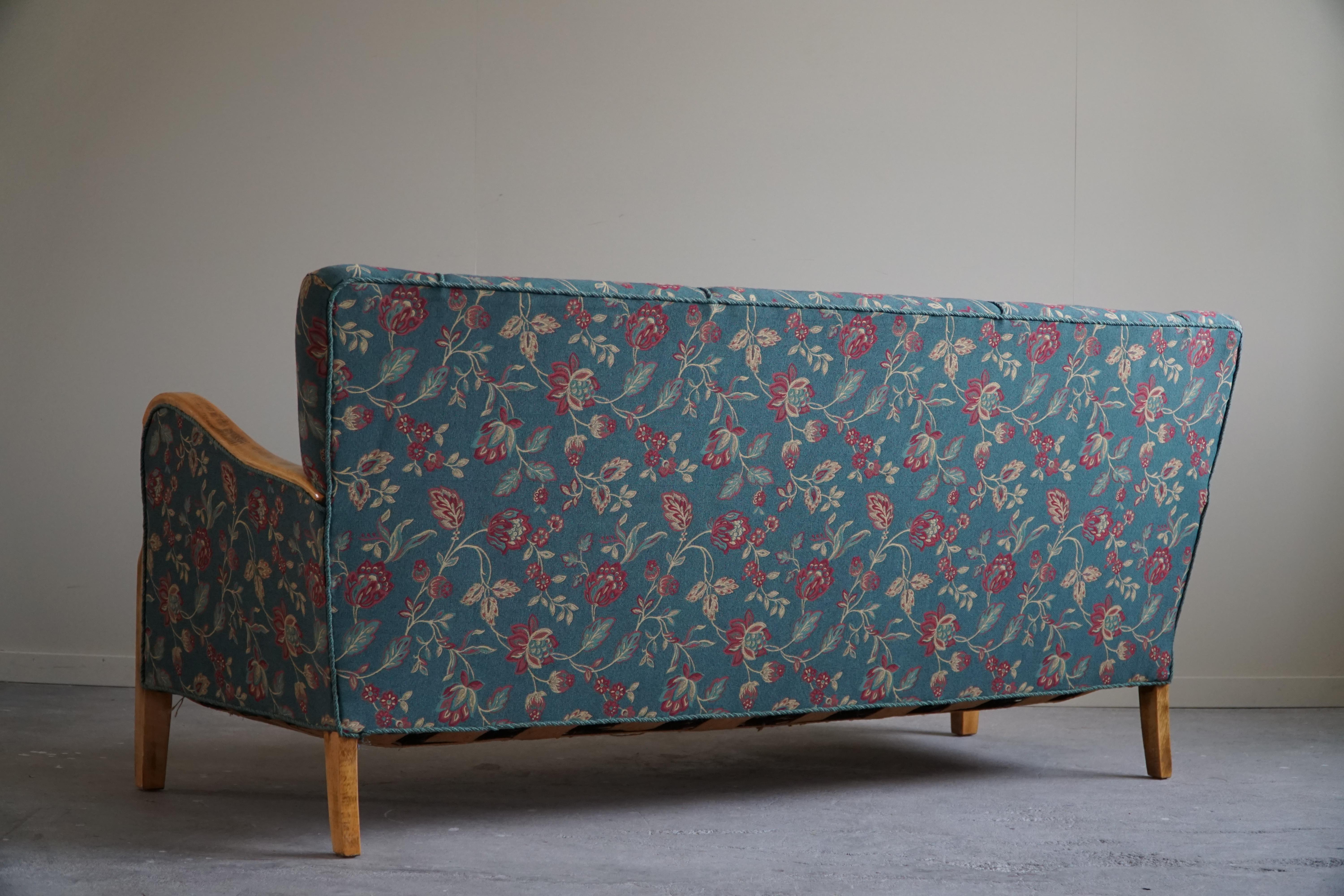 Dänisches Mid-Century-Modern-Sofa mit 3 Sitzen aus Buche und Original-Stoff, 1960er Jahre im Angebot 7