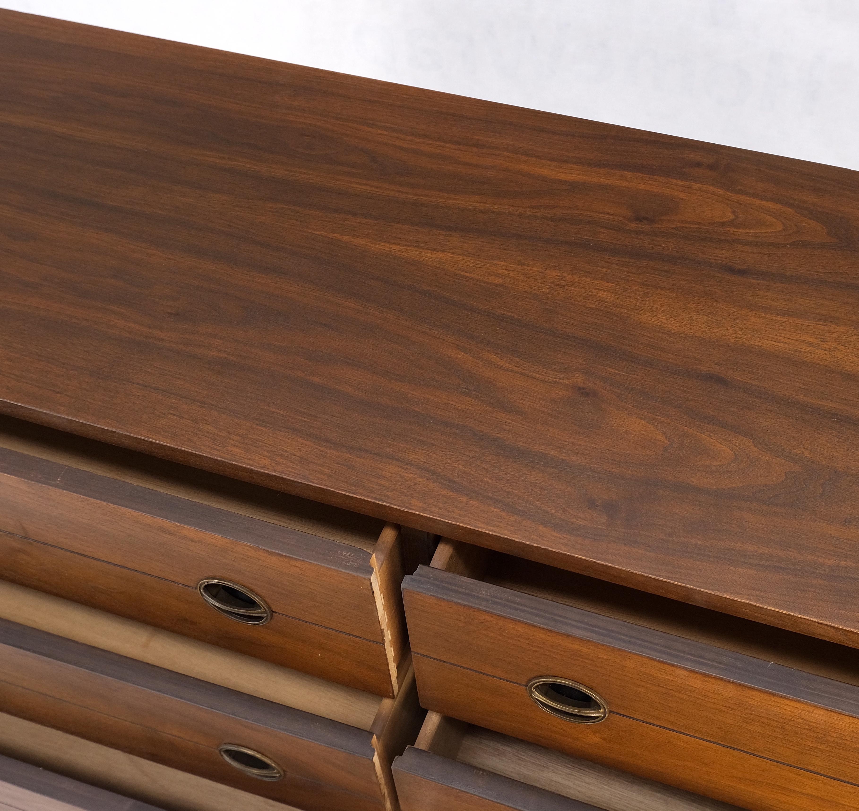Mid-Century Modern Danish Mid Century Modern 6 Drawers Walnut Double Dresser Credenza Round Pulls For Sale