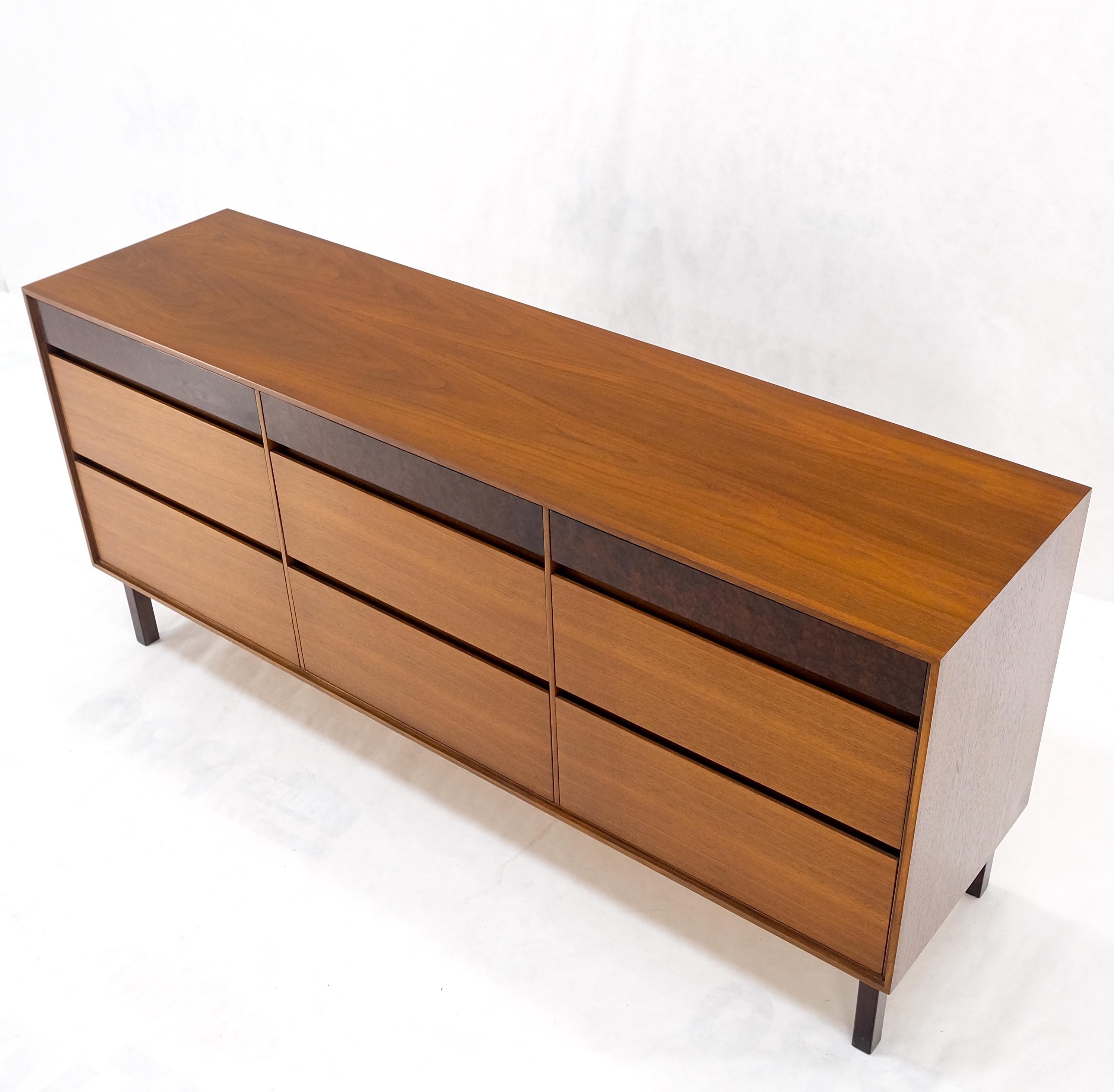 Danish Mid-Century Modern 9 Drawers Walnut Burl Wood Long Credenza Dresser Mint! For Sale 9