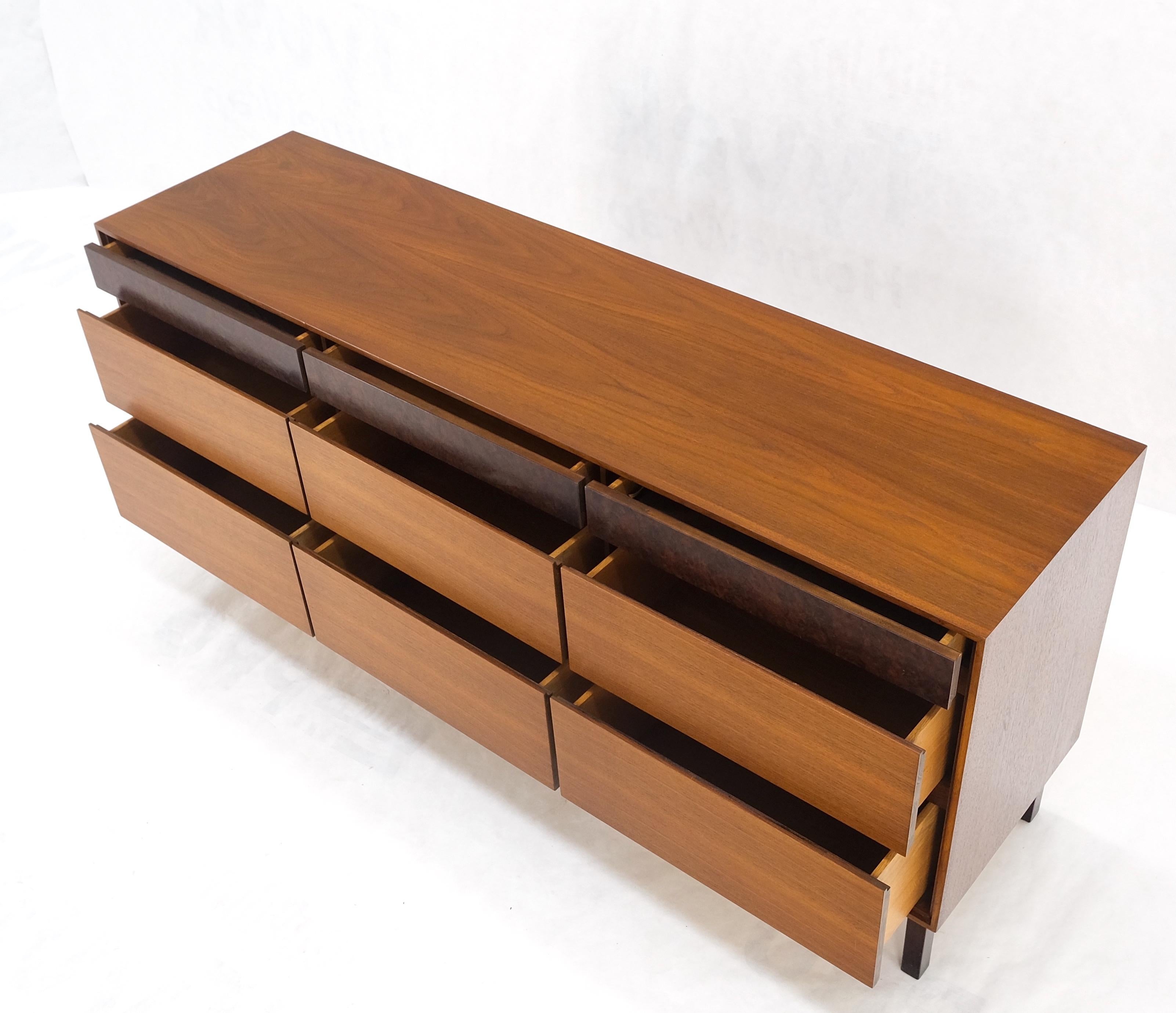 Danish Mid-Century Modern 9 Drawers Walnut Burl Wood Long Credenza Dresser Mint! For Sale 10