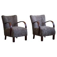 Danish Mid Century Modern, A Pair of Lounge Chairs in Beech & Lambswool, 1940s