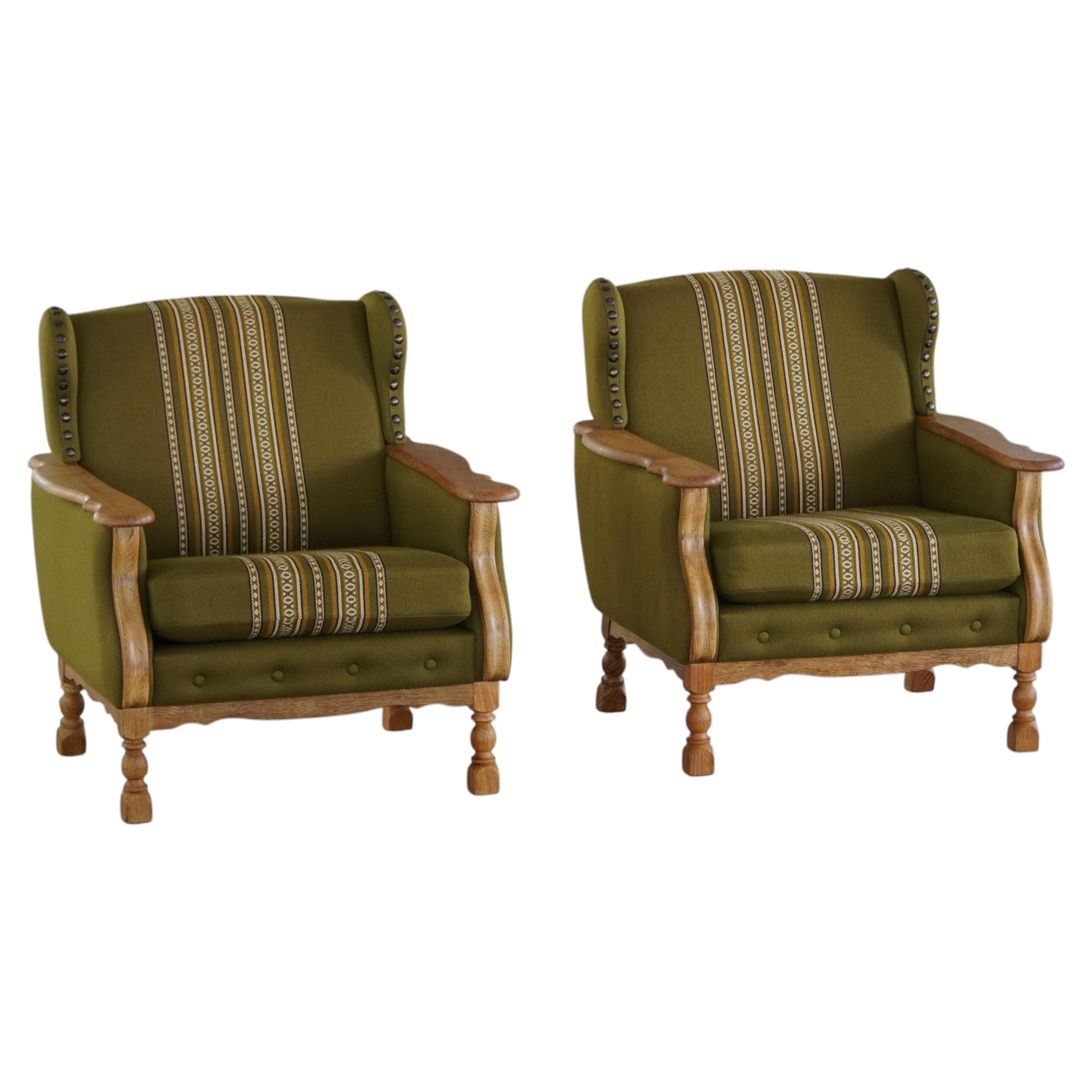 Danish Mid Century Modern, A Pair of Oak Lounge Chairs, Henning Kjærnulf, 1960s