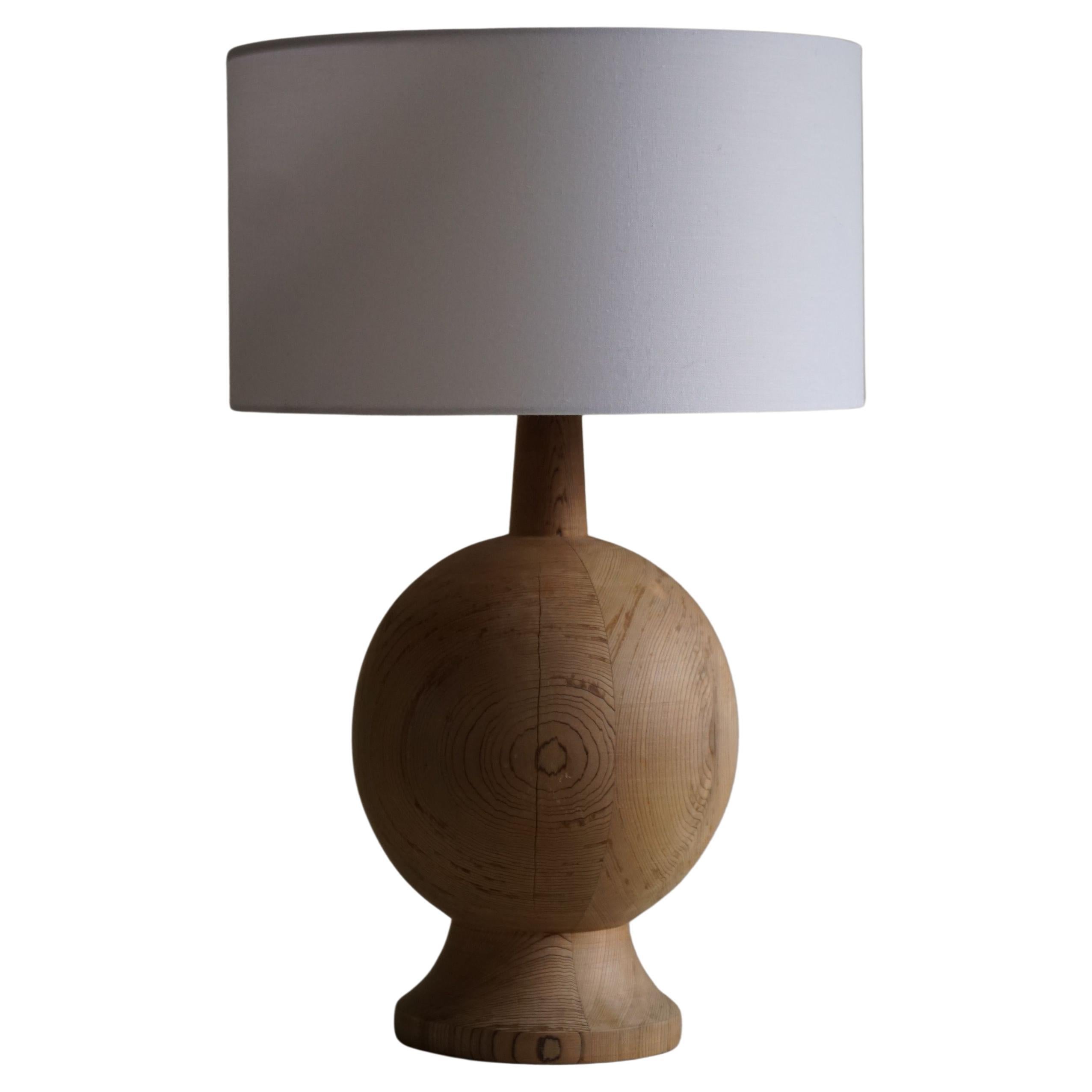 Danish Mid Century Modern, A Round Wooden Table Lamp in Solid Pine, 1960s For Sale