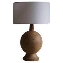 Used Danish Mid Century Modern, A Round Wooden Table Lamp in Solid Pine, 1960s