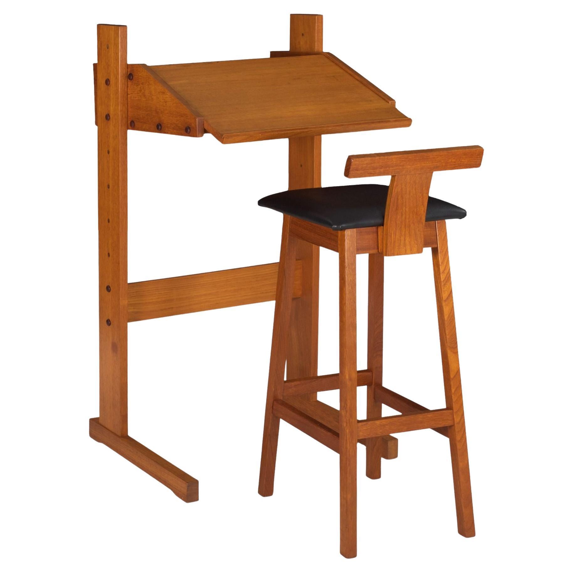 Danish Mid Century Modern Adjustable-Height Teak Desk and Chair circa 1960s