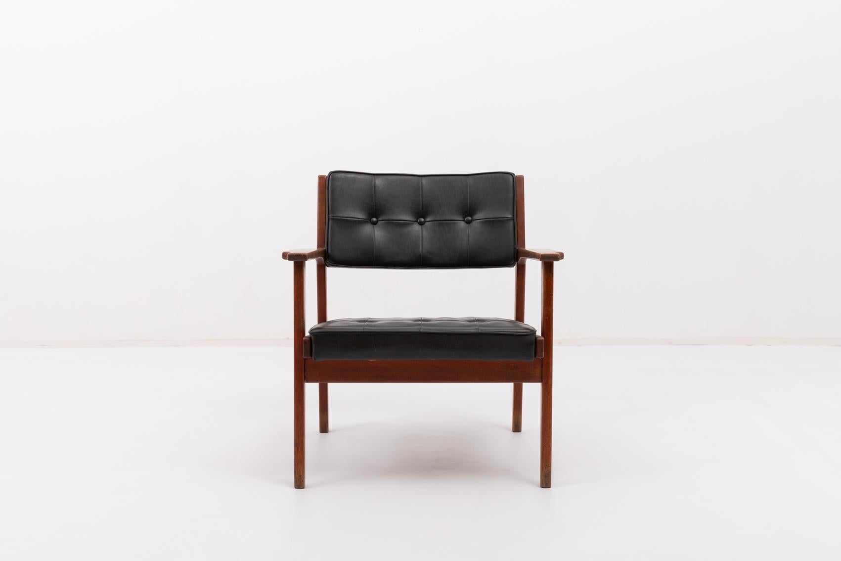Faux Leather Danish Mid-Century Modern architectural armchair, 1960’s For Sale