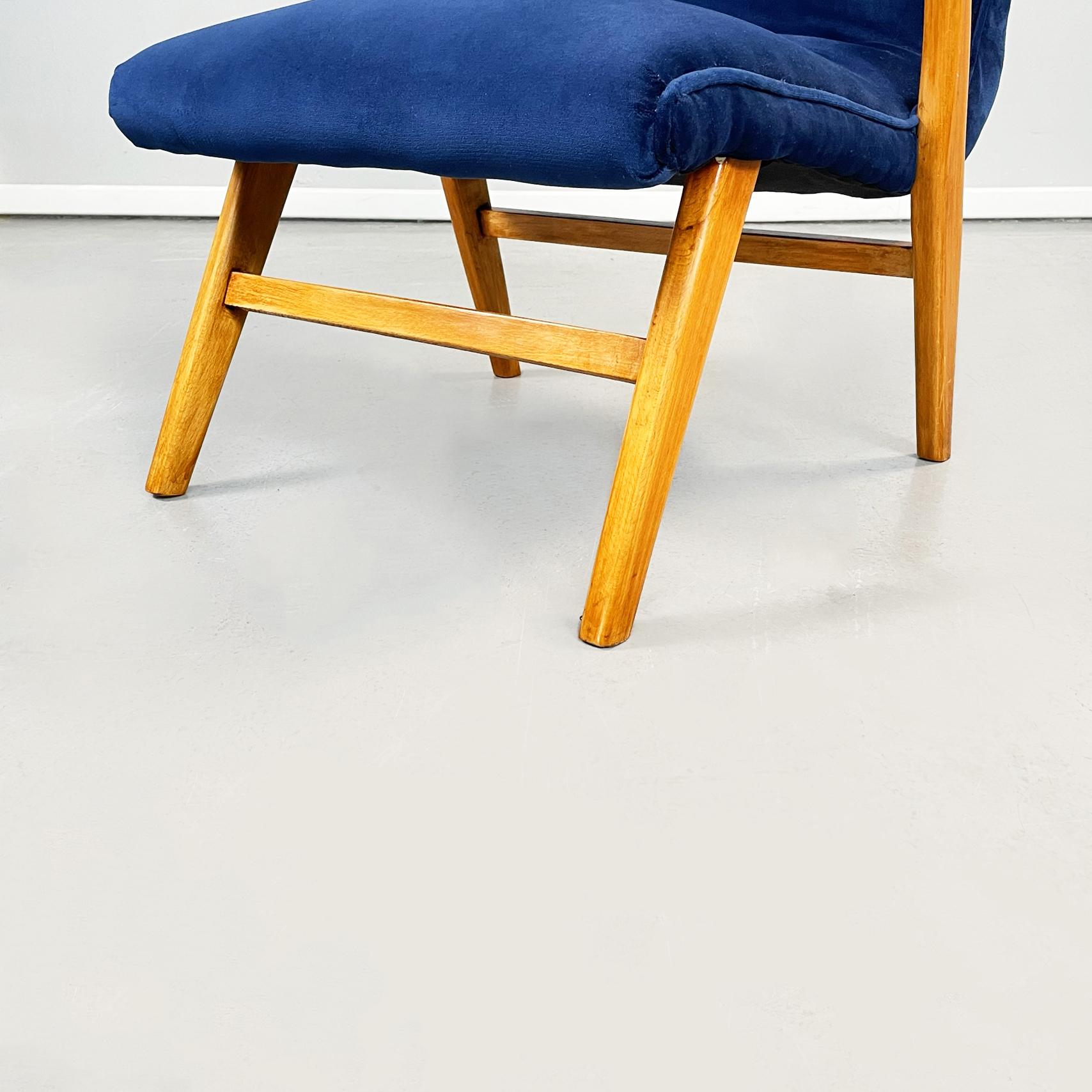 Danish Mid-Century Modern Armchair in Blue Velvet and Solid Wood, 1960s 8
