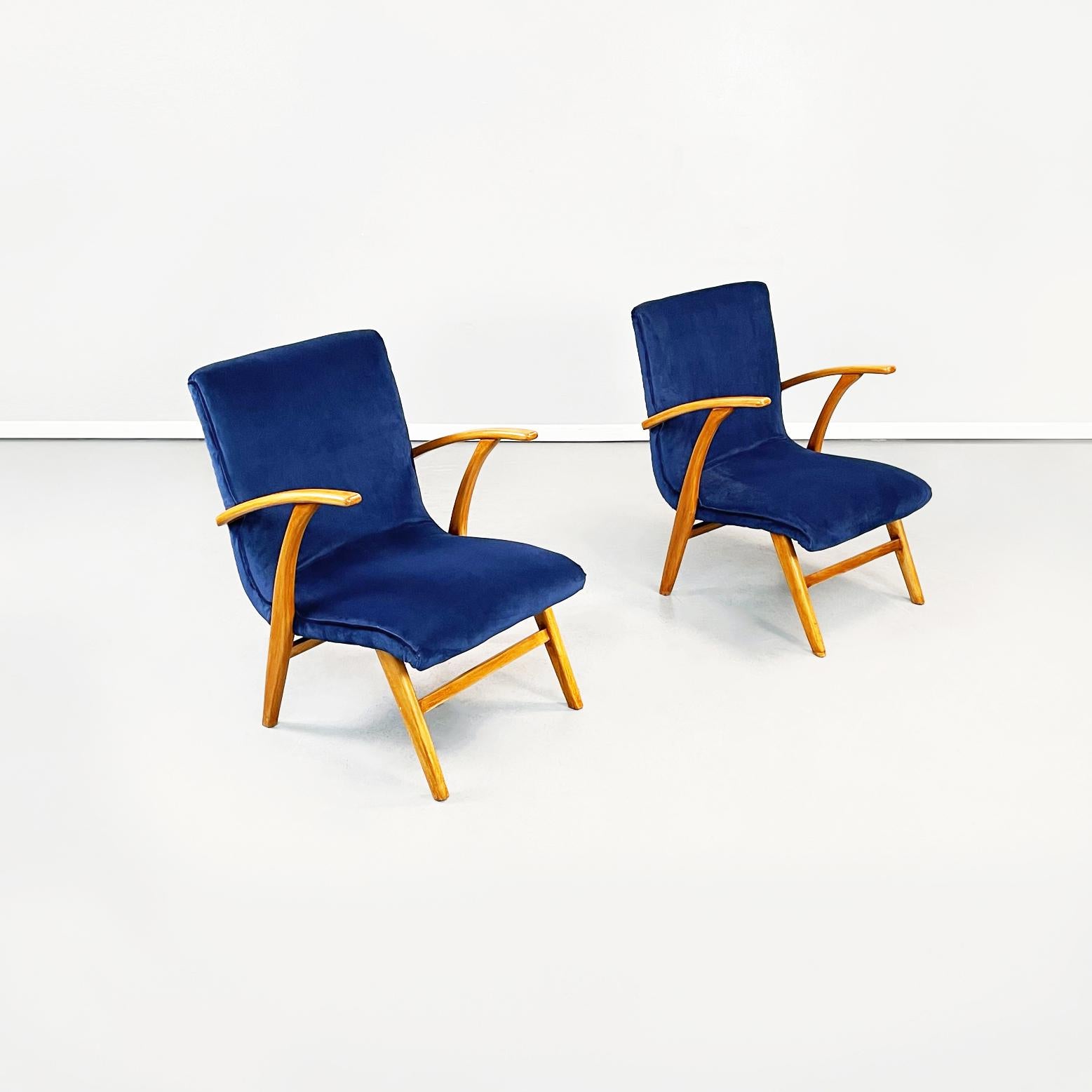 Danish Mid-Century Modern Armchair in Blue Velvet and Solid Wood, 1960s 9