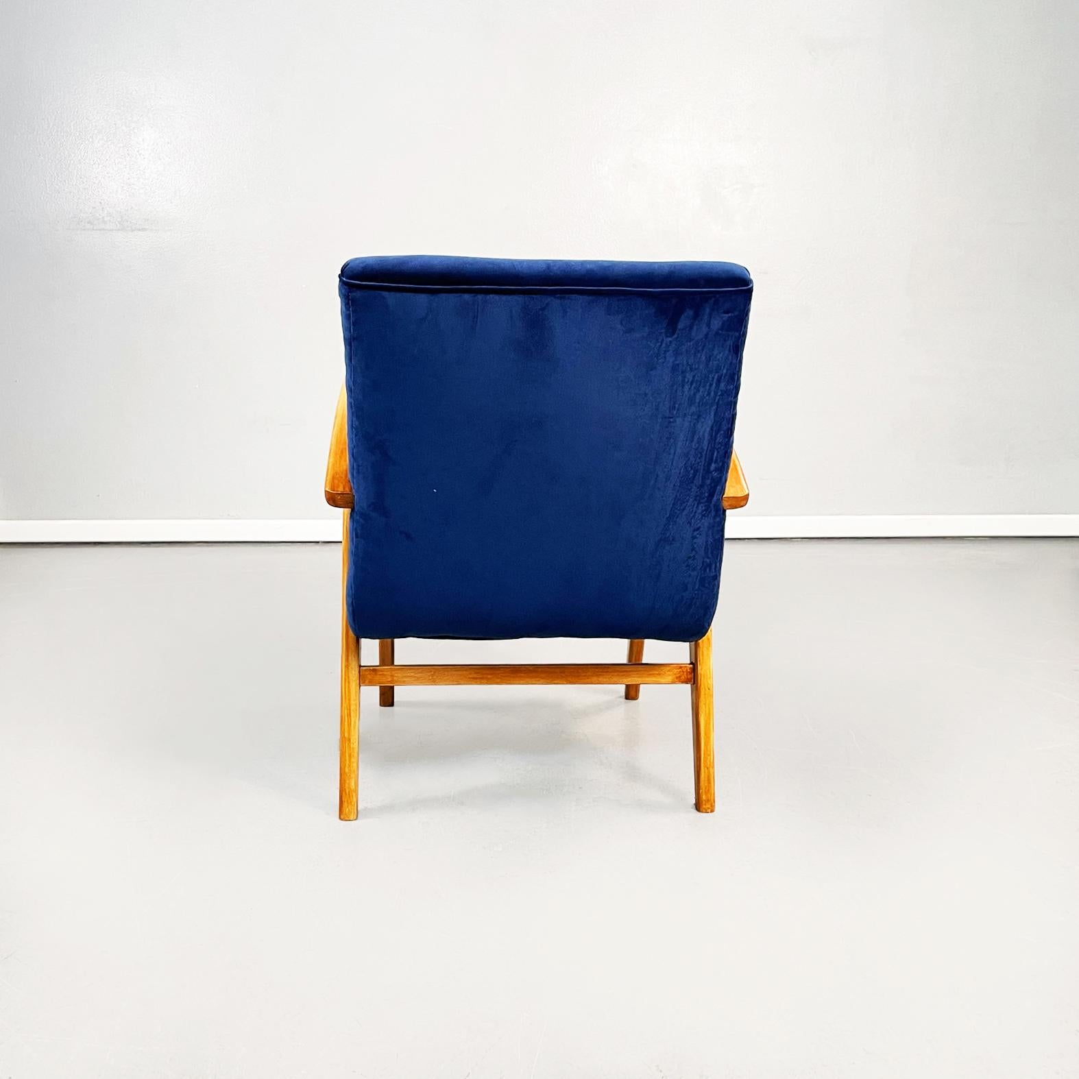 Mid-20th Century Danish Mid-Century Modern Armchair in Blue Velvet and Solid Wood, 1960s