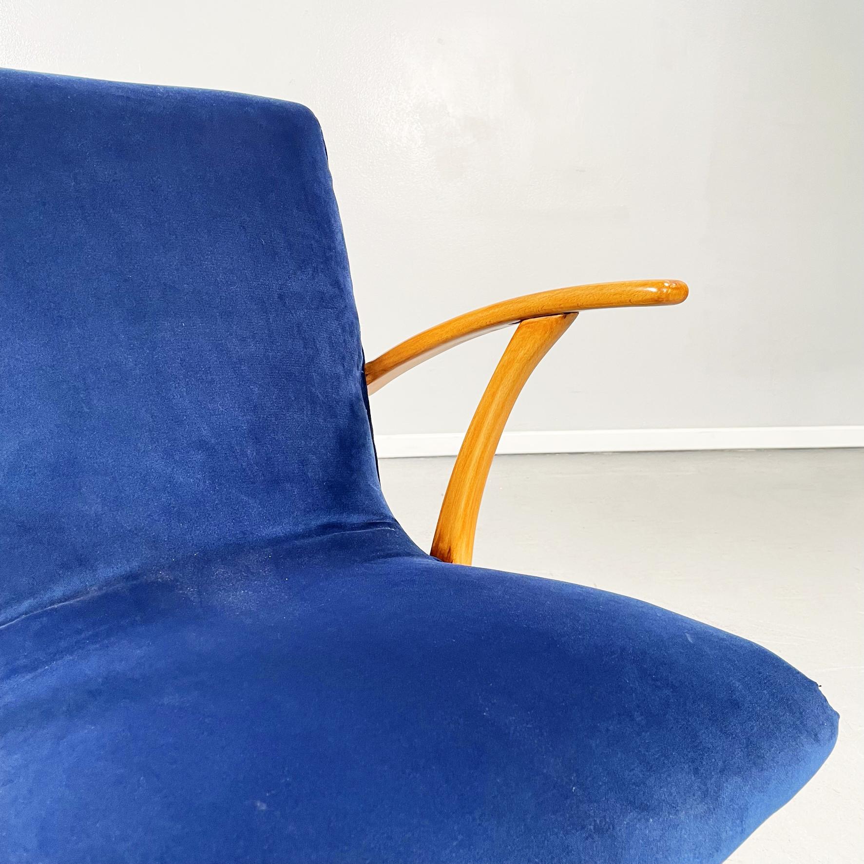 Danish Mid-Century Modern Armchair in Blue Velvet and Solid Wood, 1960s 1