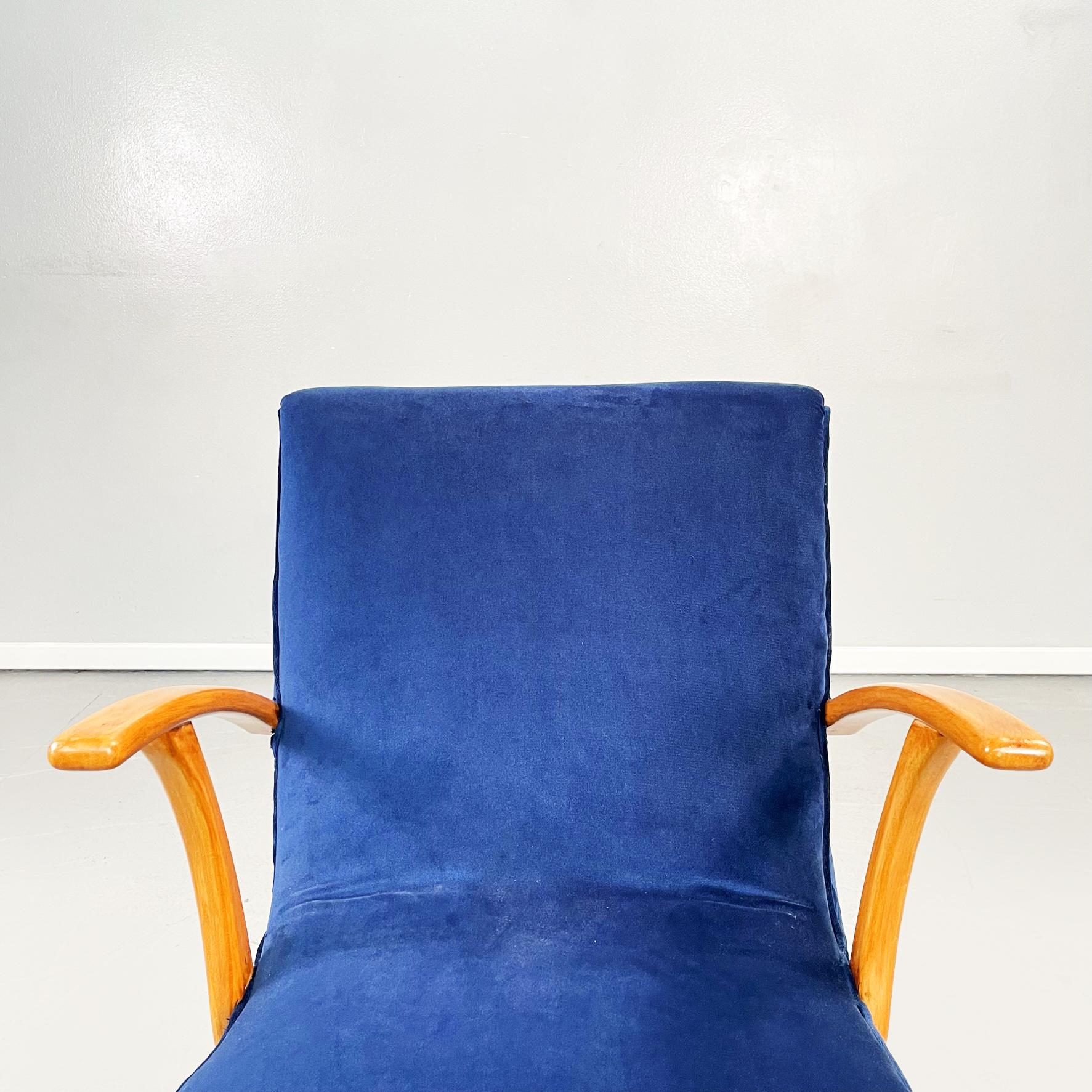 Danish Mid-Century Modern Armchair in Blue Velvet and Solid Wood, 1960s 2
