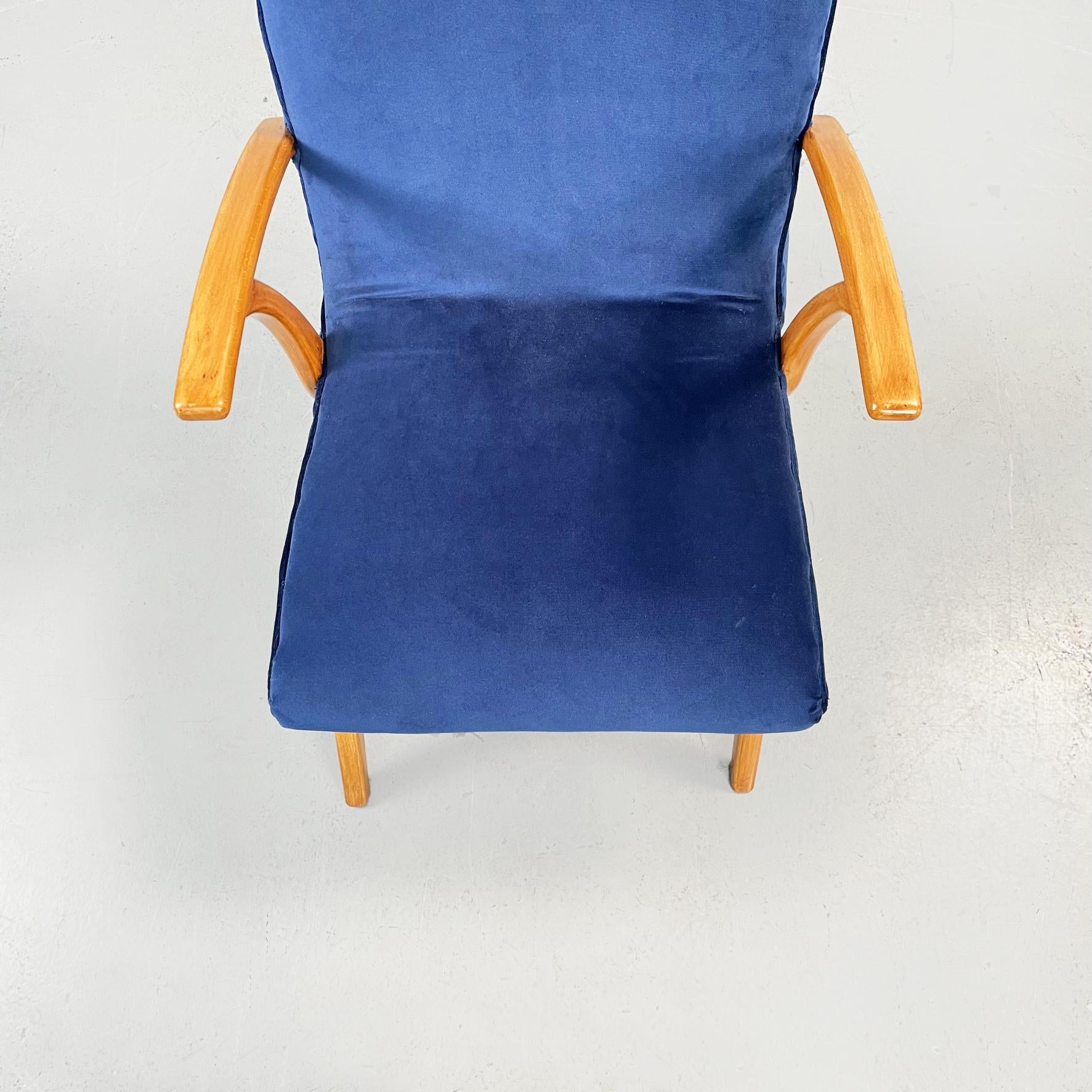 Danish Mid-Century Modern Armchair in Blue Velvet and Solid Wood, 1960s 3