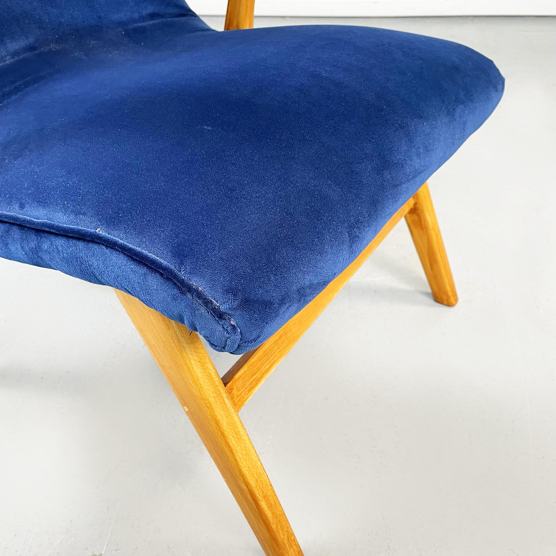 Danish Mid-Century Modern Armchair in Blue Velvet and Solid Wood, 1960s 4