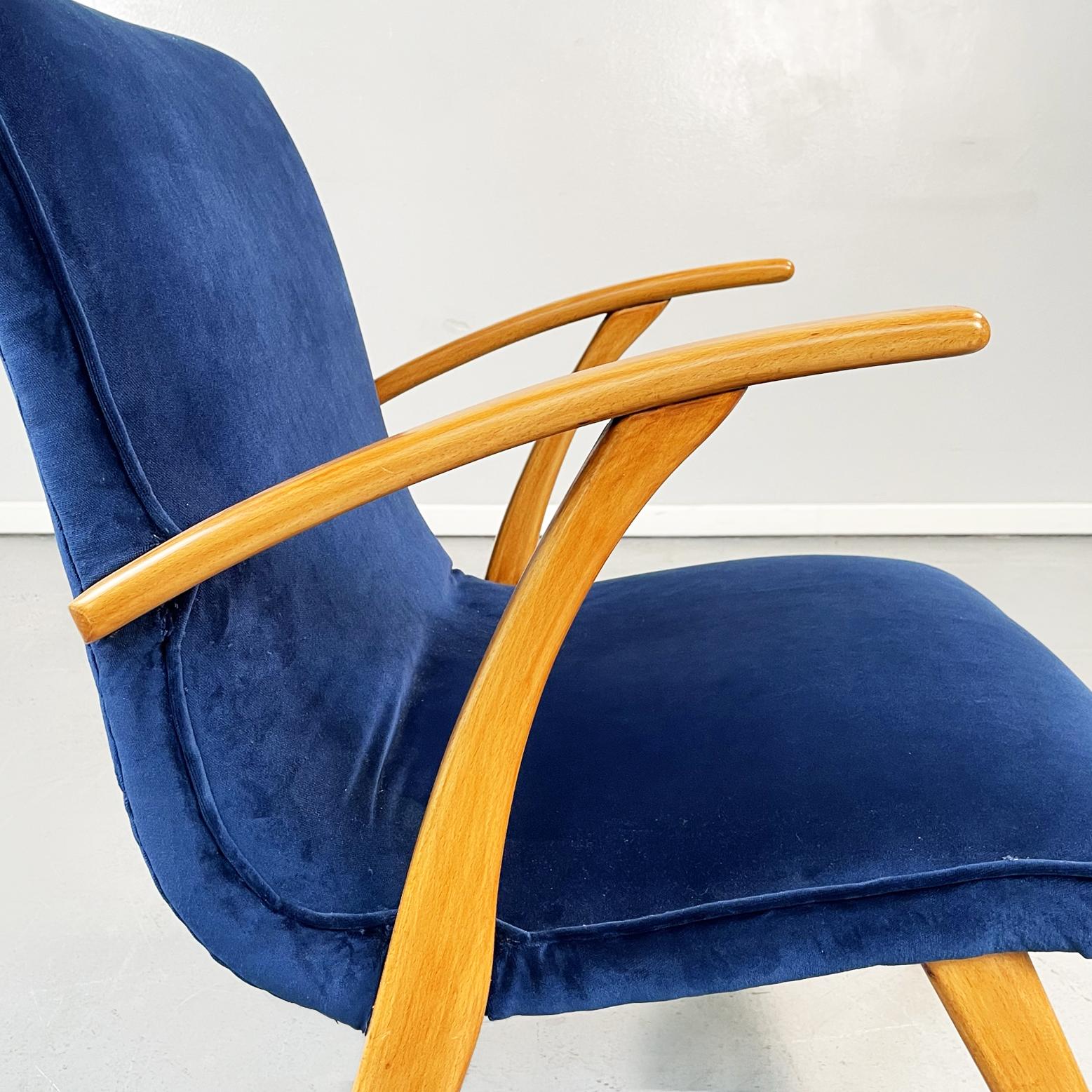 Danish Mid-Century Modern Armchair in Blue Velvet and Solid Wood, 1960s 5
