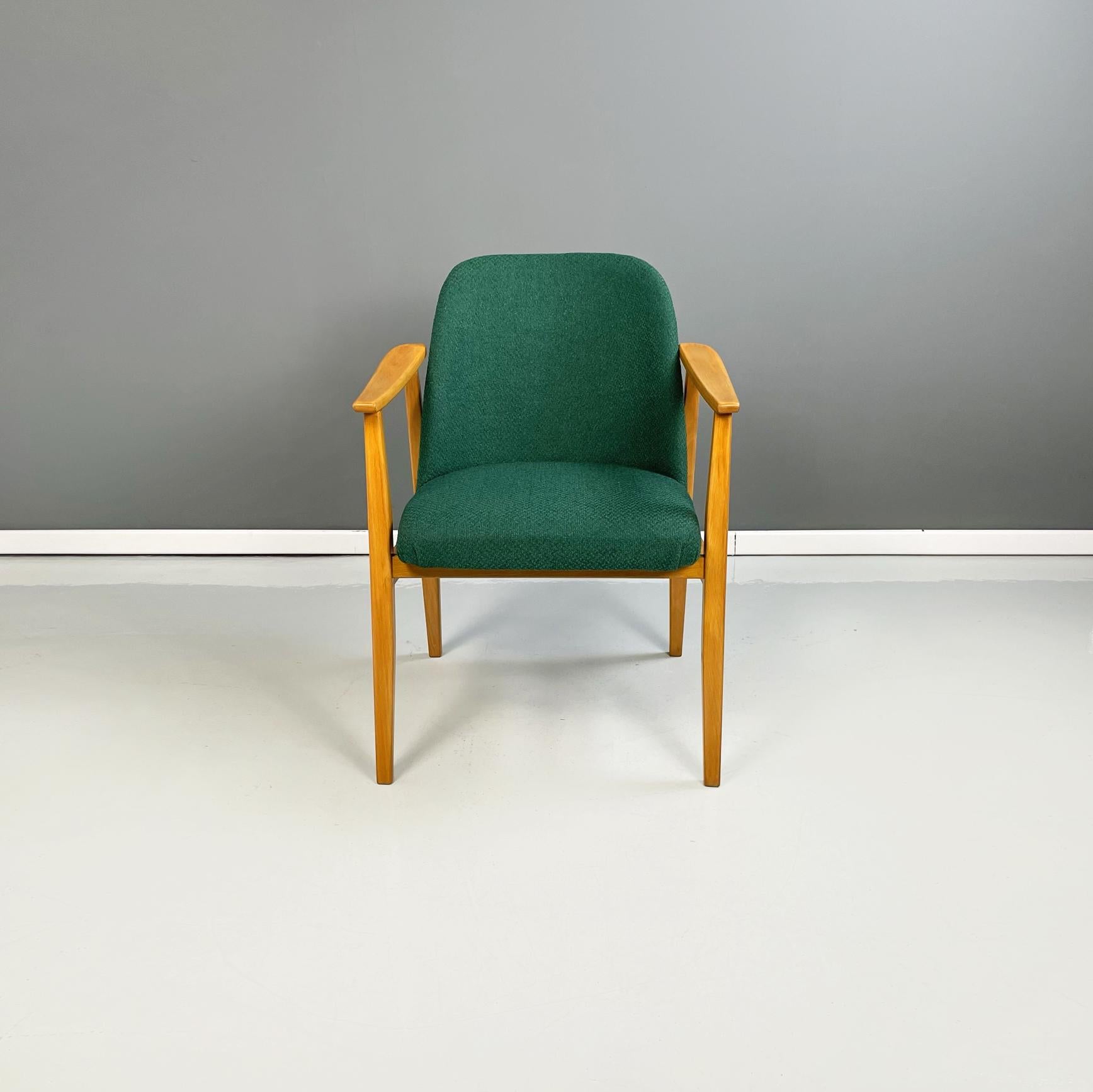 Mid-20th Century Danish Mid-Century Modern Armchairs in Forest Green Fabric and Wood, 1960s For Sale