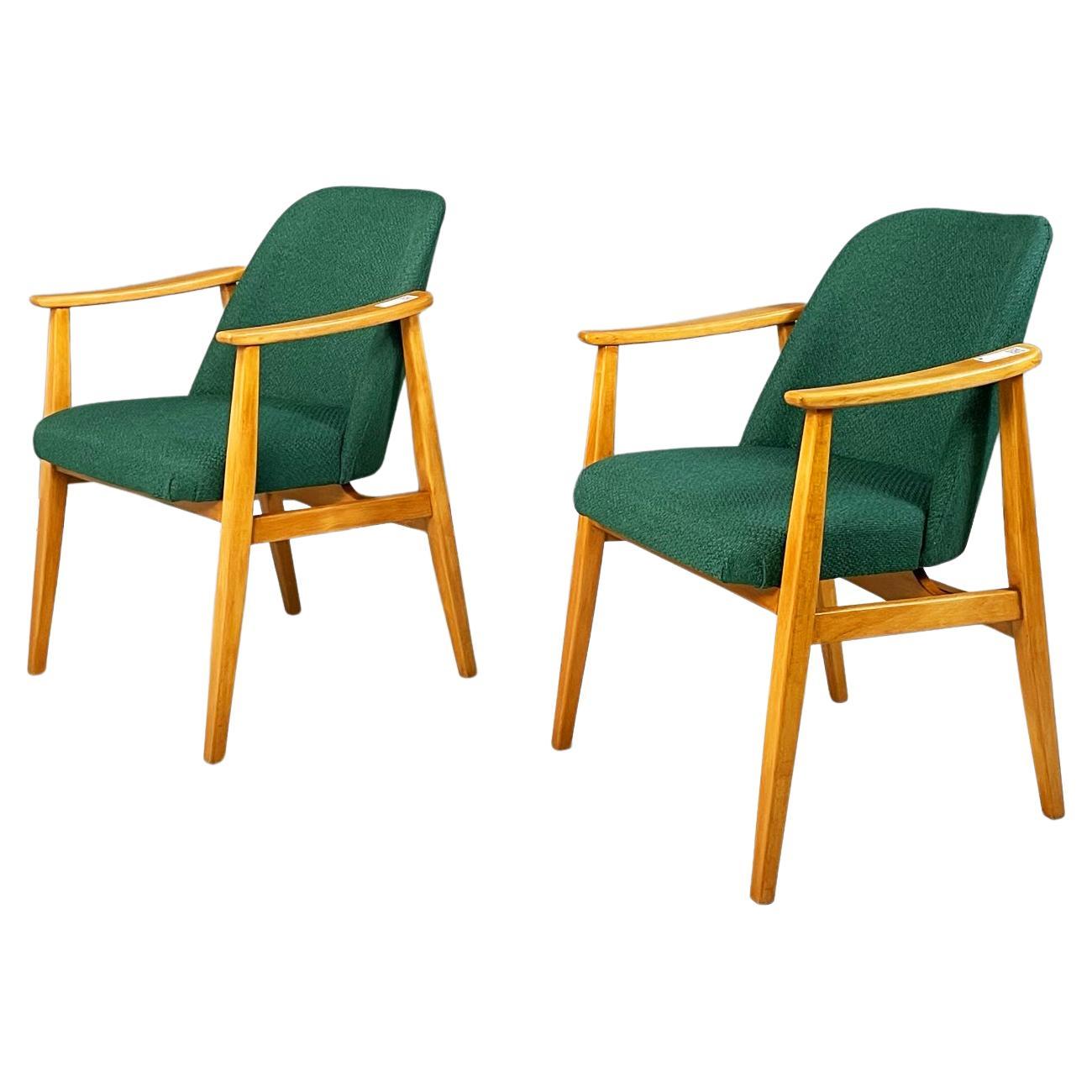 Danish Mid-Century Modern Armchairs in Forest Green Fabric and Wood, 1960s For Sale