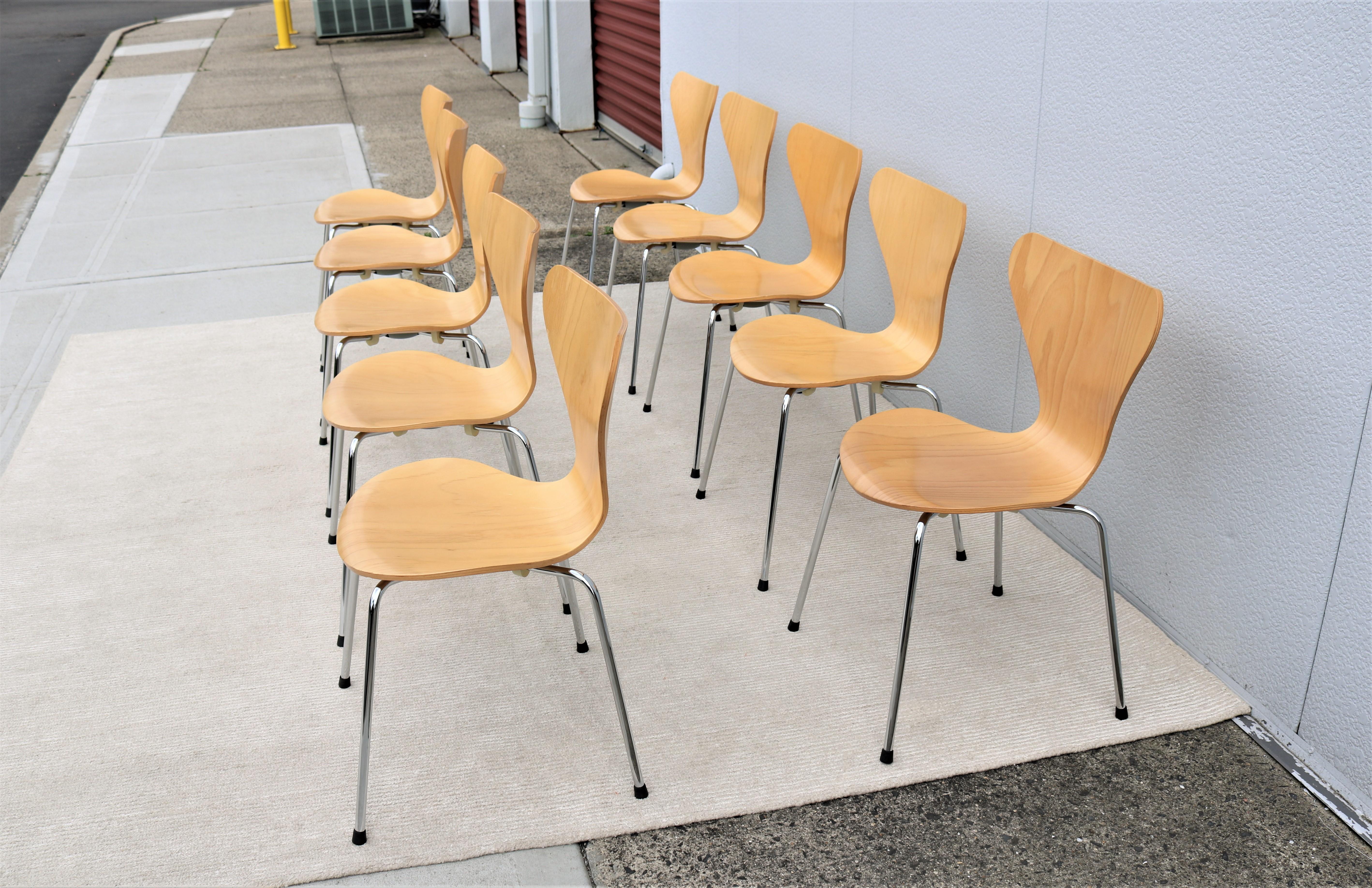 Steel Danish Mid-Century Modern Arne Jacobsen Style Series 7 Chairs, Set of 10