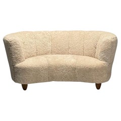 Danish Mid-Century Modern, Banana Sofa, Beige Shearling, Beech, Denmark, 1950s