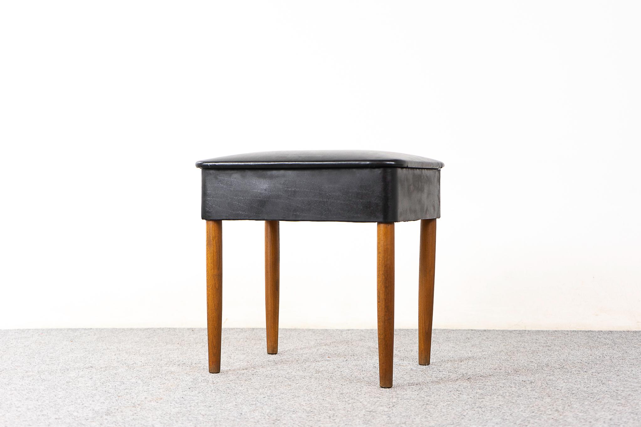 Mid-20th Century Danish Mid-Century Modern Beech and Vinyl Footstool with Storage For Sale