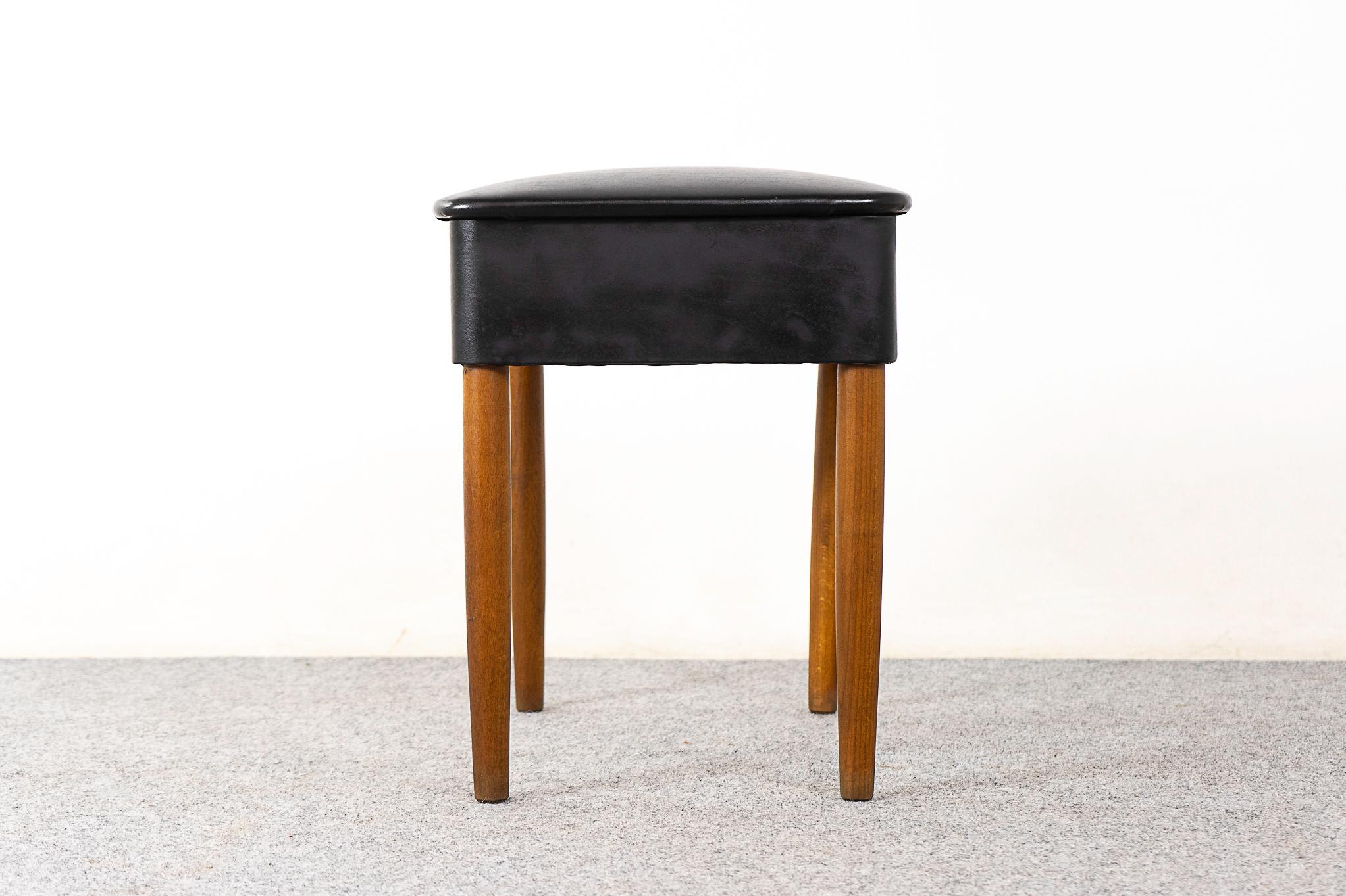 Danish Mid-Century Modern Beech and Vinyl Footstool with Storage For Sale 1