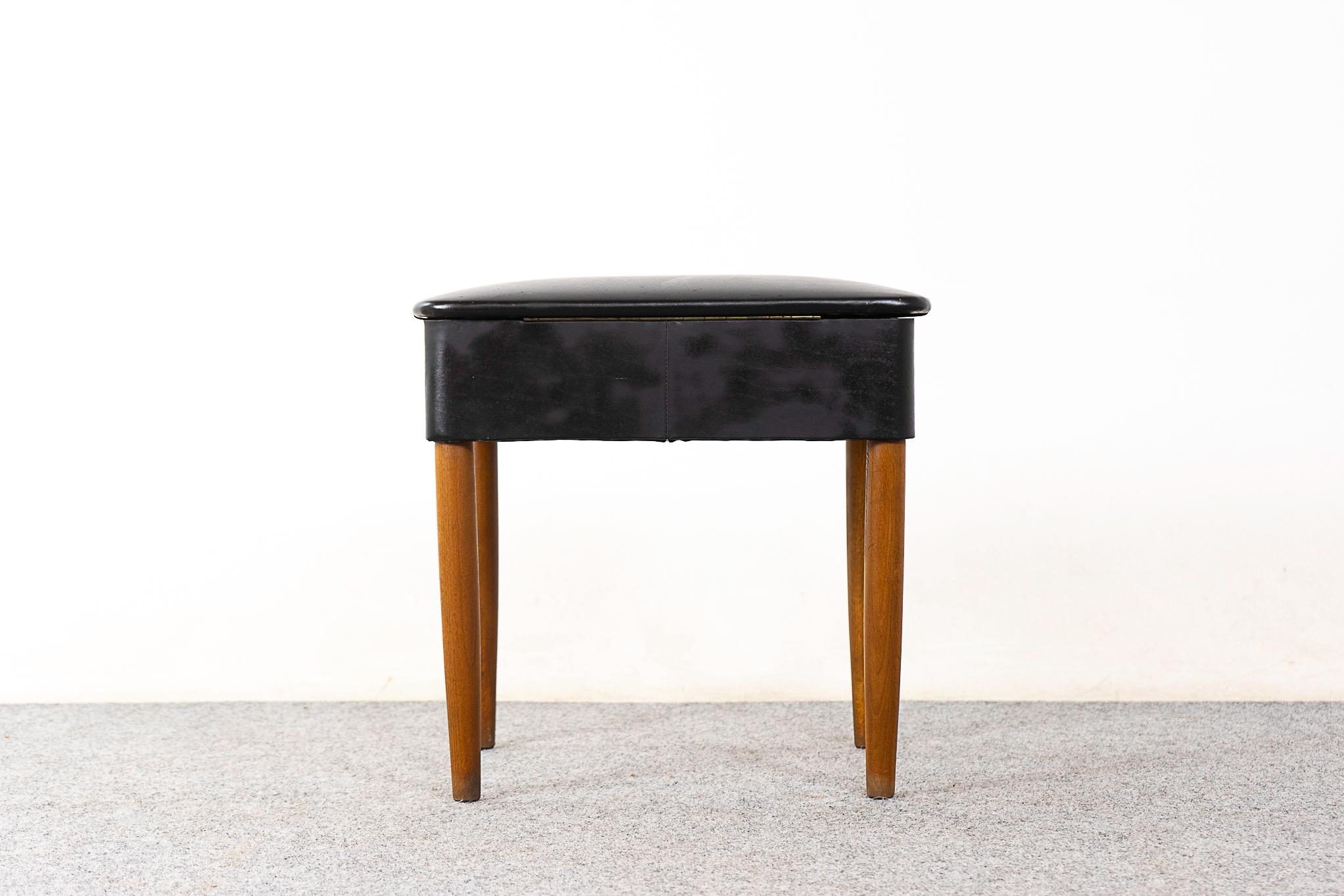 Danish Mid-Century Modern Beech and Vinyl Footstool with Storage For Sale 2