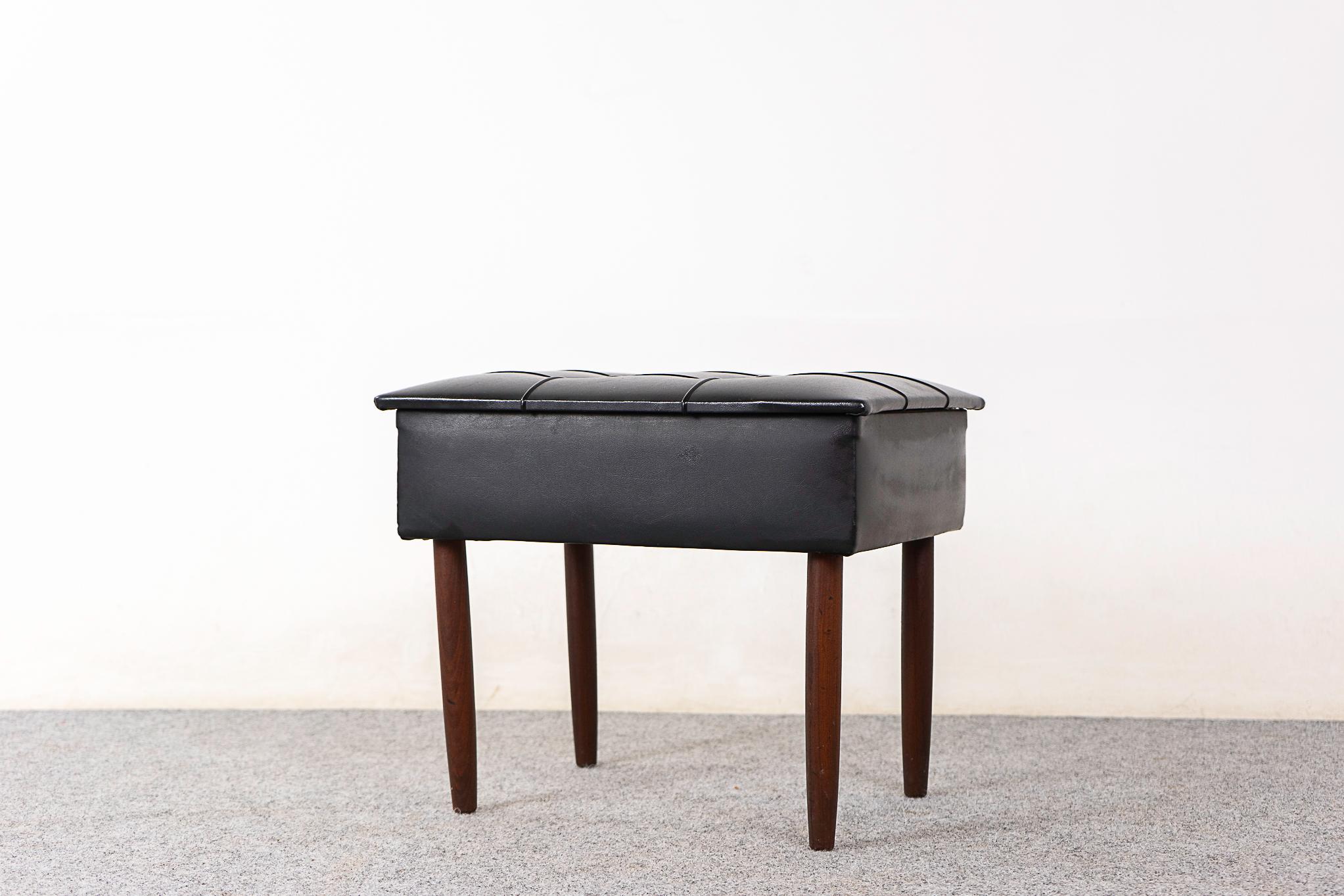 Danish Mid-Century Modern Beech and Vinyl Footstool with Storage For Sale 3