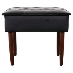 Retro Danish Mid-Century Modern Beech and Vinyl Footstool with Storage