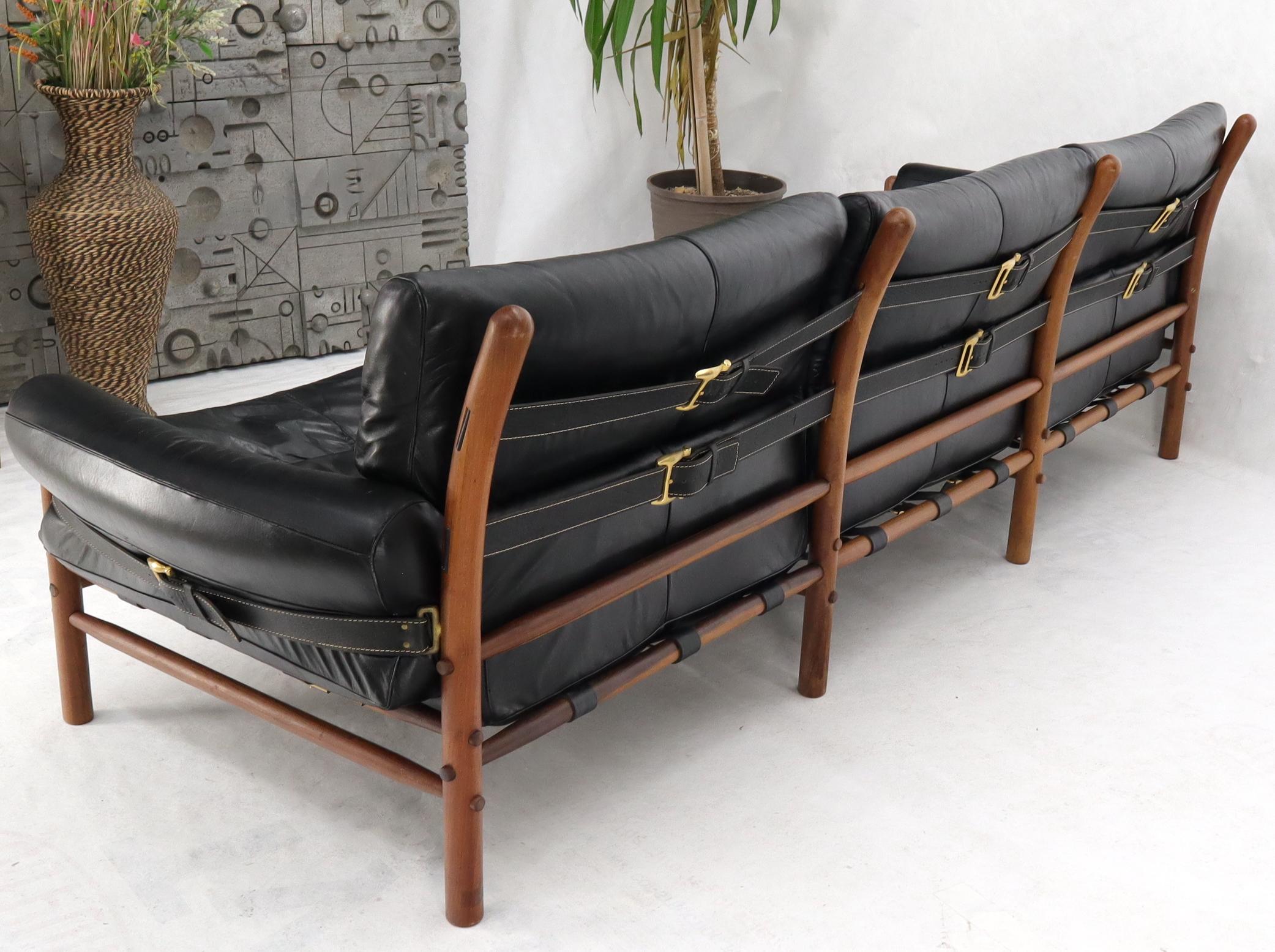 Danish Mid-Century Modern Black Leather Arne Norell Kontiki Sofa 3