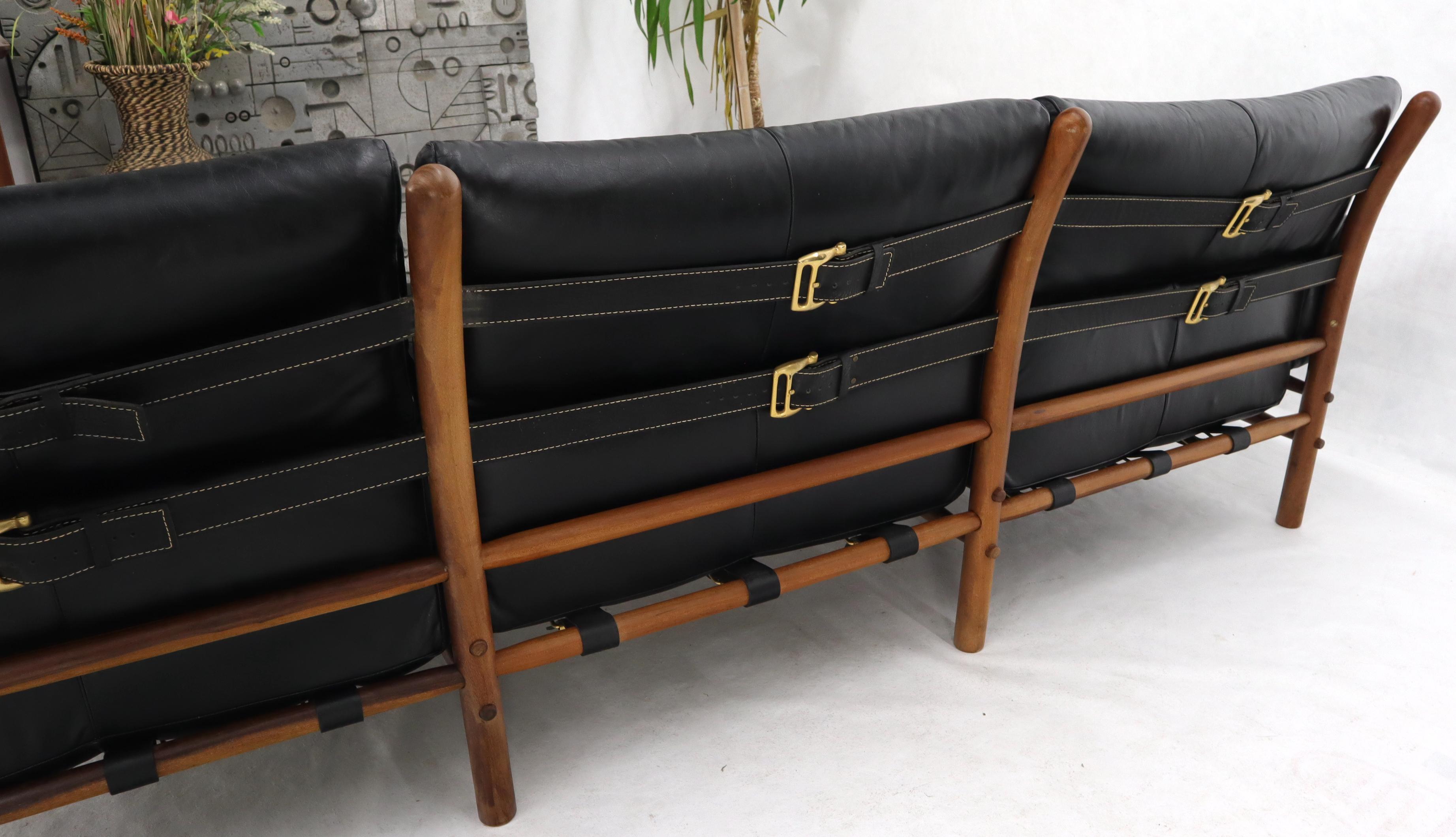 Danish Mid-Century Modern Black Leather Arne Norell Kontiki Sofa 4