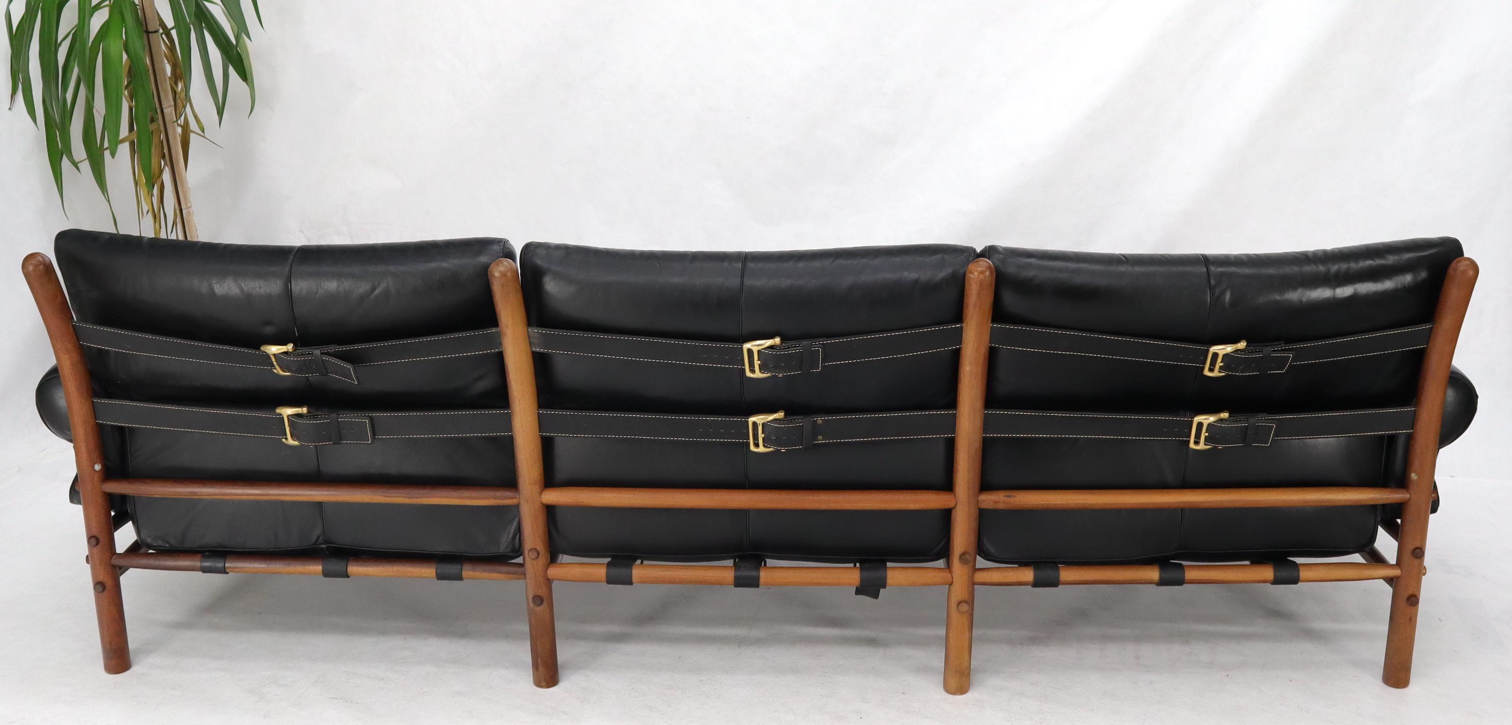 Danish Mid-Century Modern Black Leather Arne Norell Kontiki Sofa 5