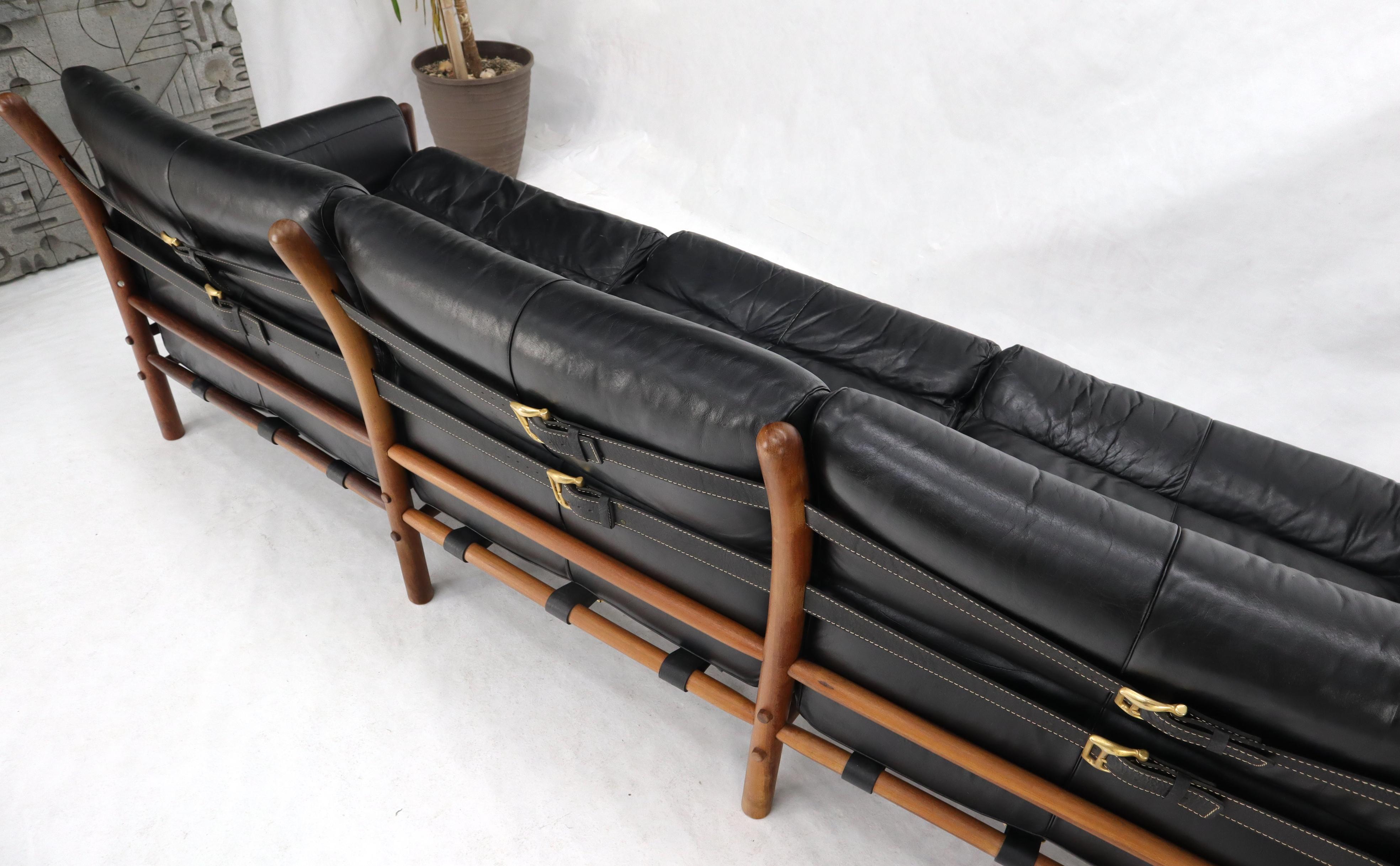 Danish Mid-Century Modern Black Leather Arne Norell Kontiki Sofa 7