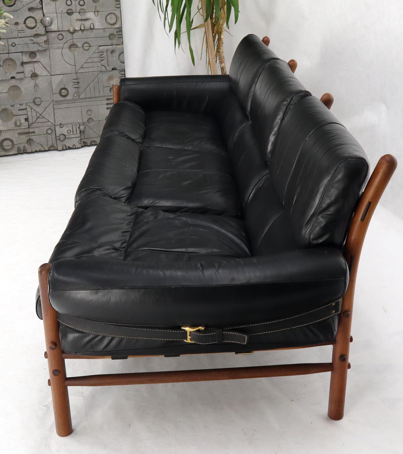 20th Century Danish Mid-Century Modern Black Leather Arne Norell Kontiki Sofa
