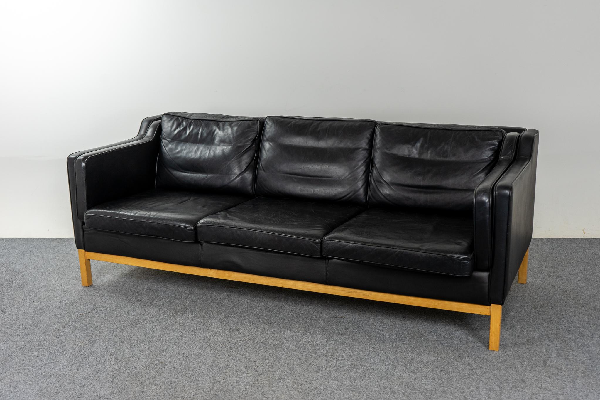 Danish Mid-Century Modern Black Leather Three Seat Sofa 5