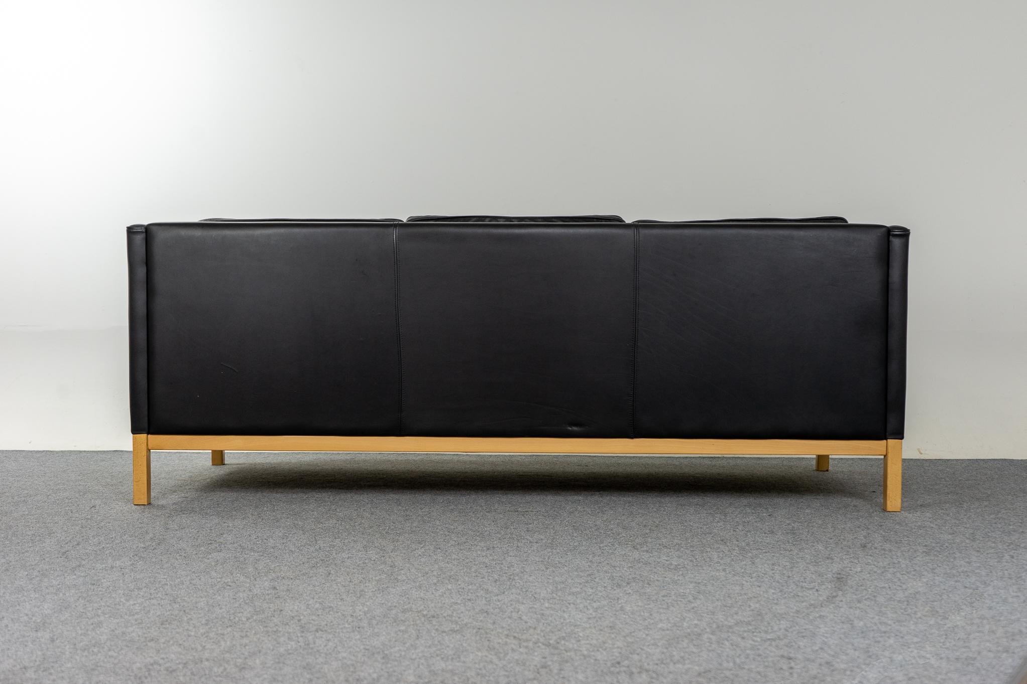 Danish Mid-Century Modern Black Leather Three Seat Sofa 6